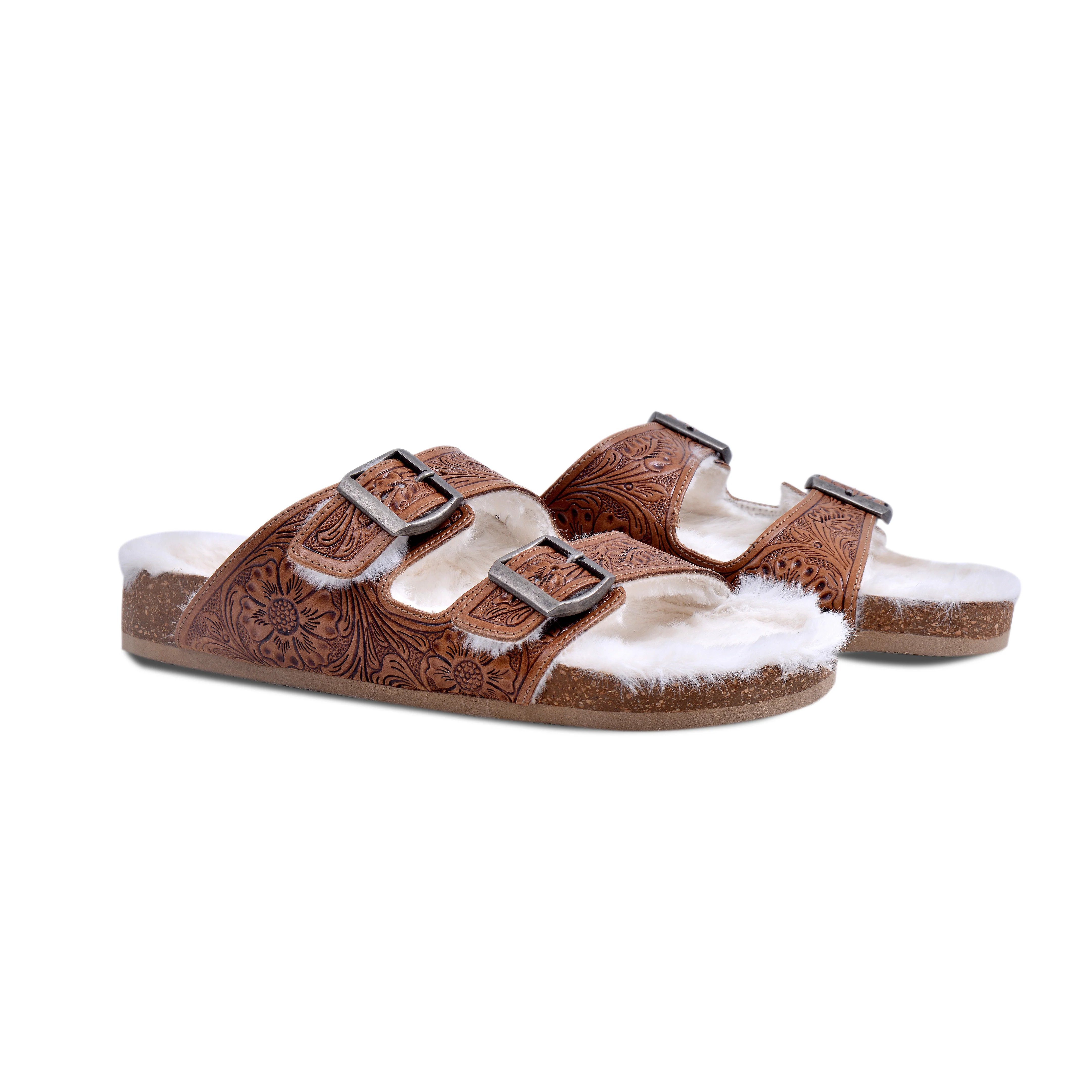 Prairie Winds Hand-tooled Fur Comfort Leather Sandals 1 10439-prairie-winds-hand-tooled-fur-comfort-leather-sandals-1.webp