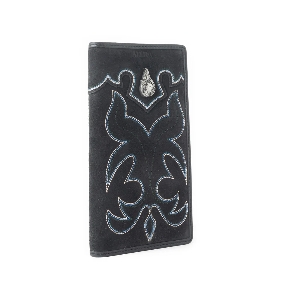 Ravenhide Embroidered Leather Wallet in Coal Black
