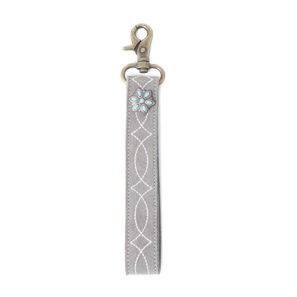 Rodeo Rose Leather Key Fob in Grey