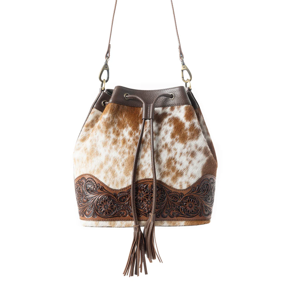 Rustlerâs Charm Handtooled Bucket Bag in Brown