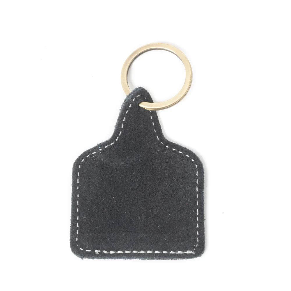 Saddle Mark Embroidered Leather Key Fob in Coal Black