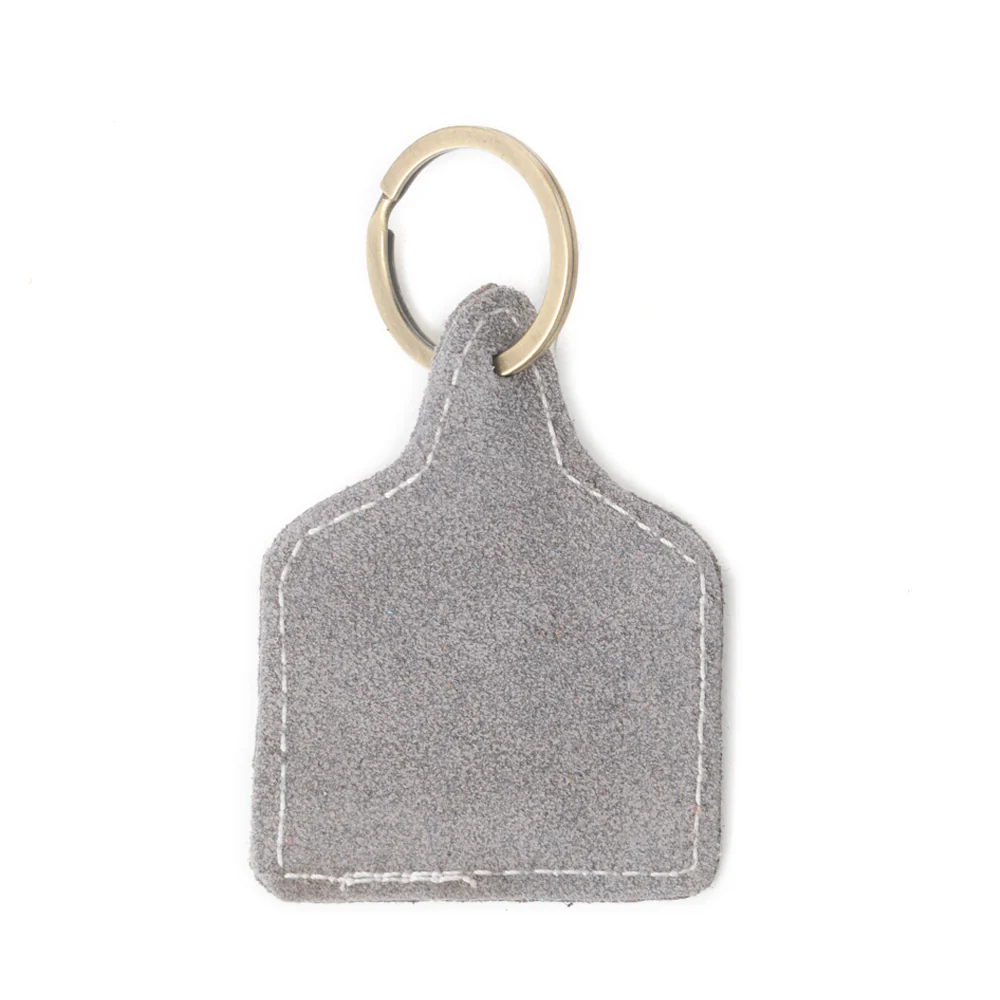 Saddle Mark Embroidered Leather Key Fob in Grey