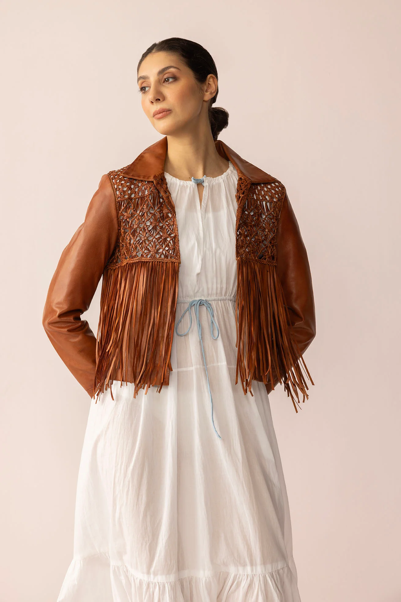 Boheme Braids Leather Jacket in Maple Brown