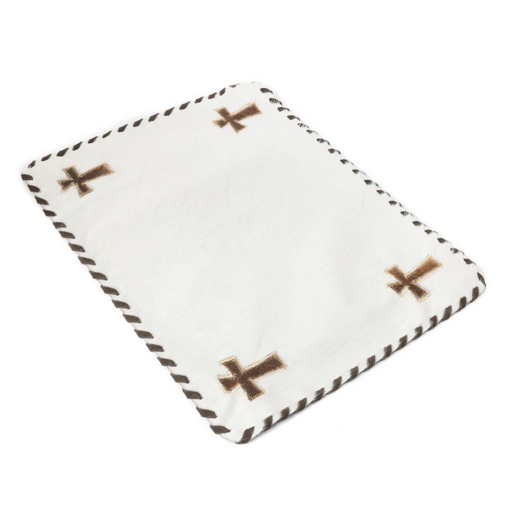 Western Grace Hairon Table Runner '' SET OF 4 '' in Saddle Ivory