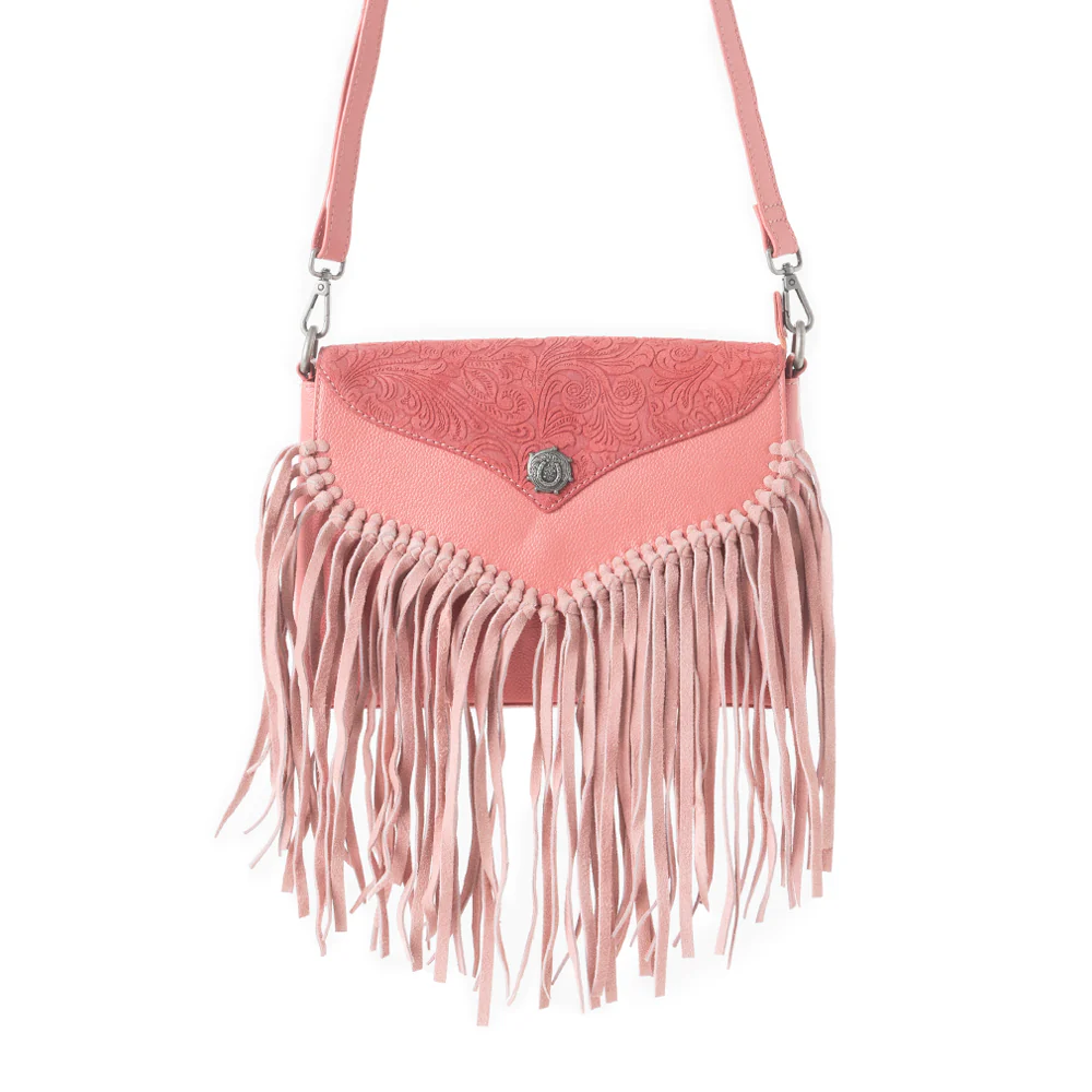 Wild West Fringe Leather Crossbody Bag in Pink