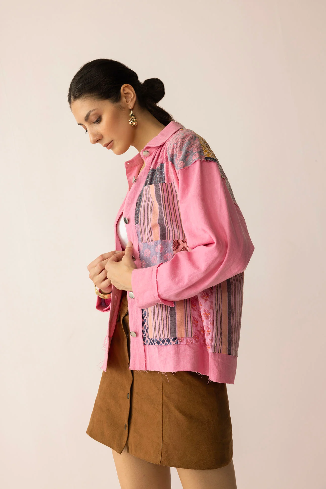 Wildberry Patchwork Shacket in Faded Pink