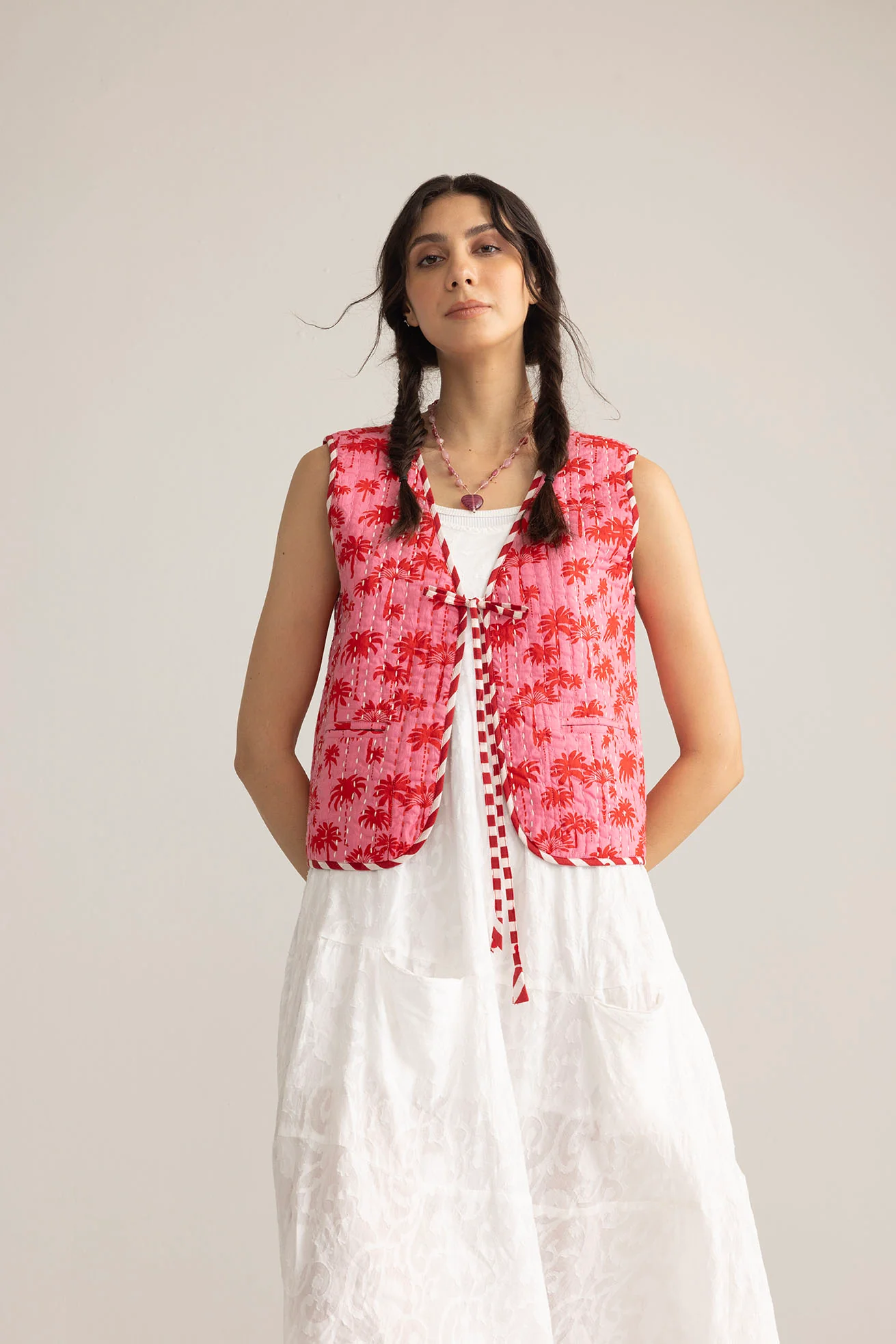 Bohera Sunset Palms Cotton Jacket in Blush Pink