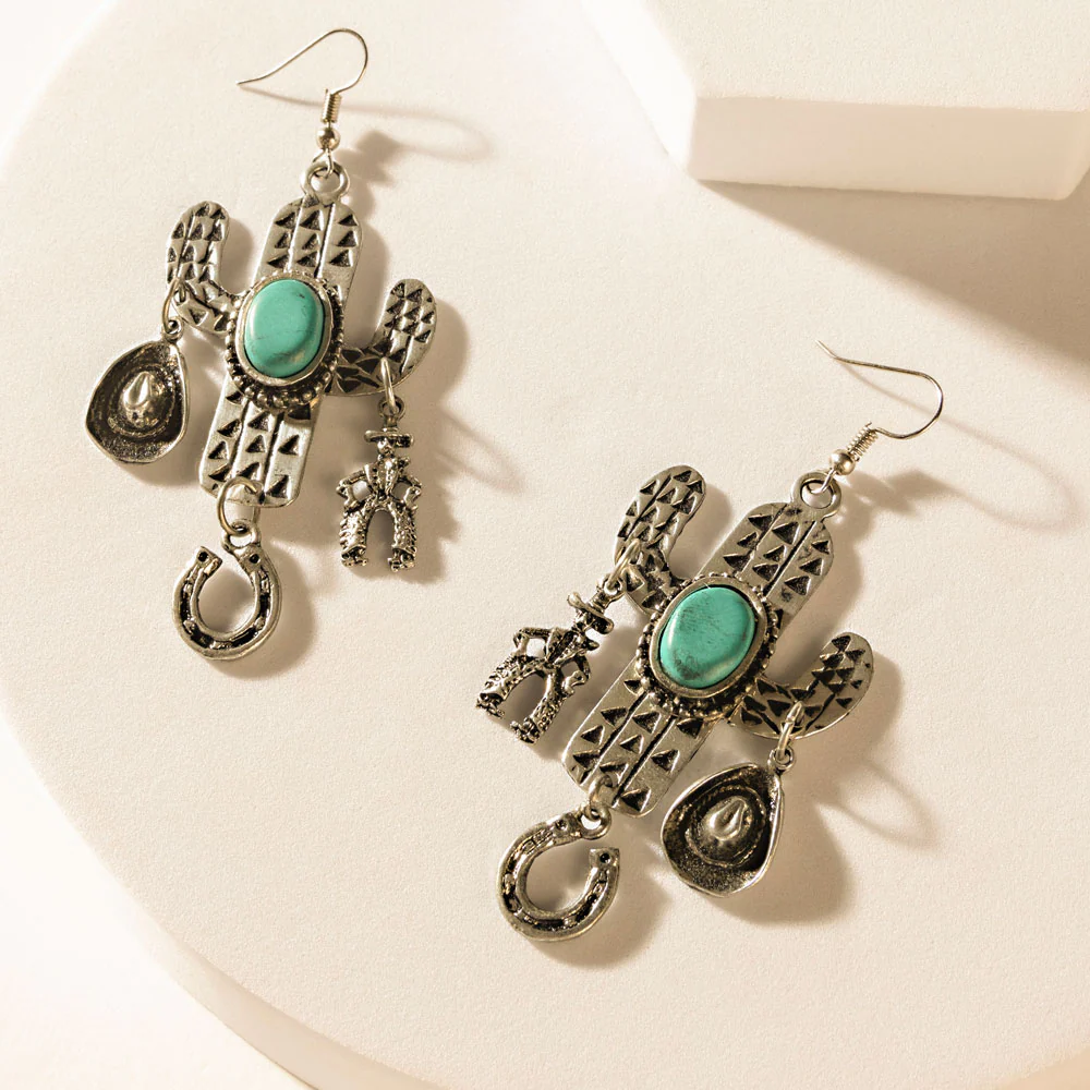 Cactus Charm Earrings in Rodeo Silver