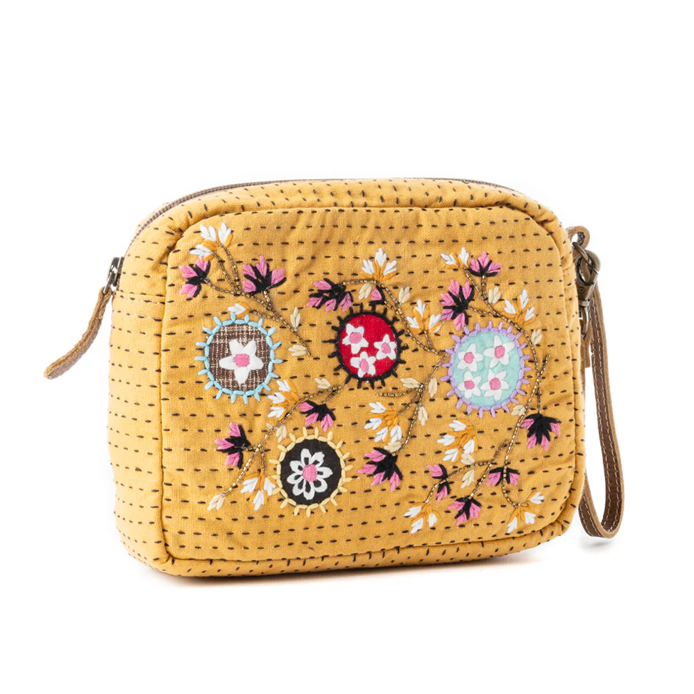 Daisy Pop Woven Pouch in Marigold Yellow