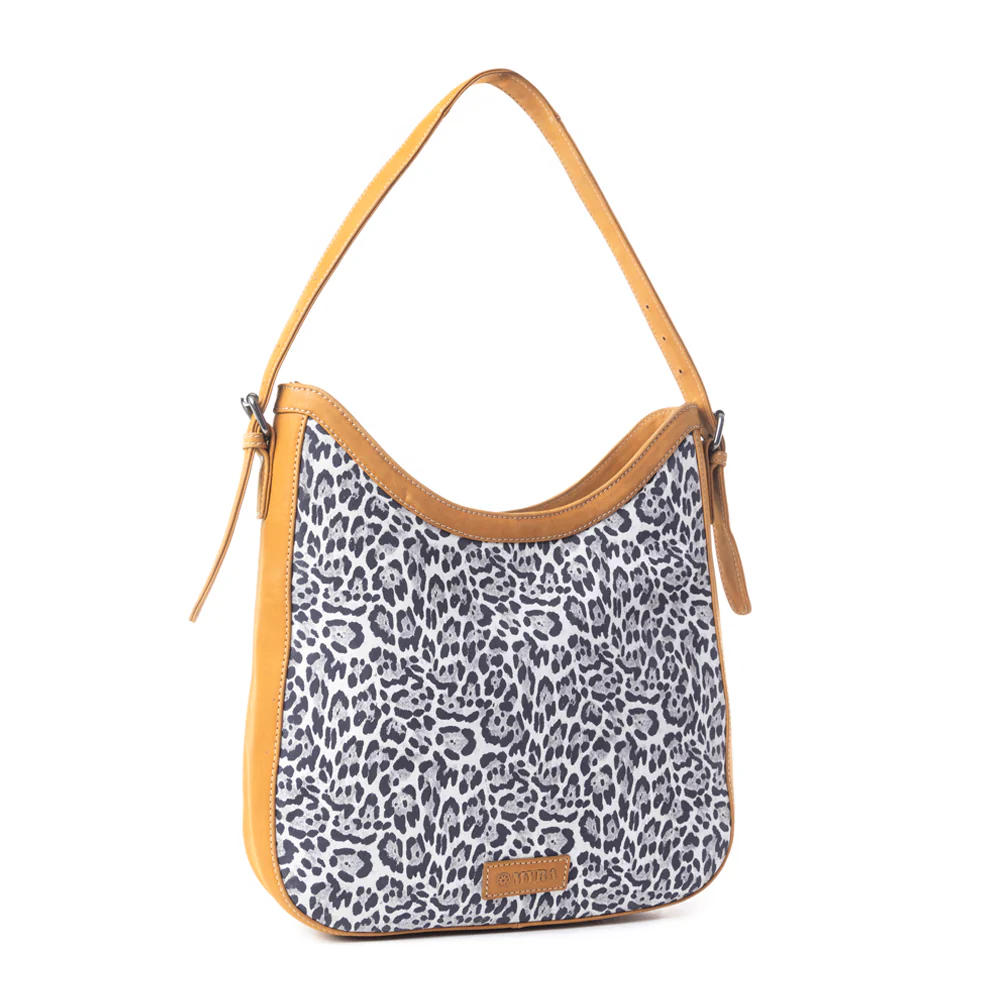Desert Snow Leopard Leather Bag In Animal Print