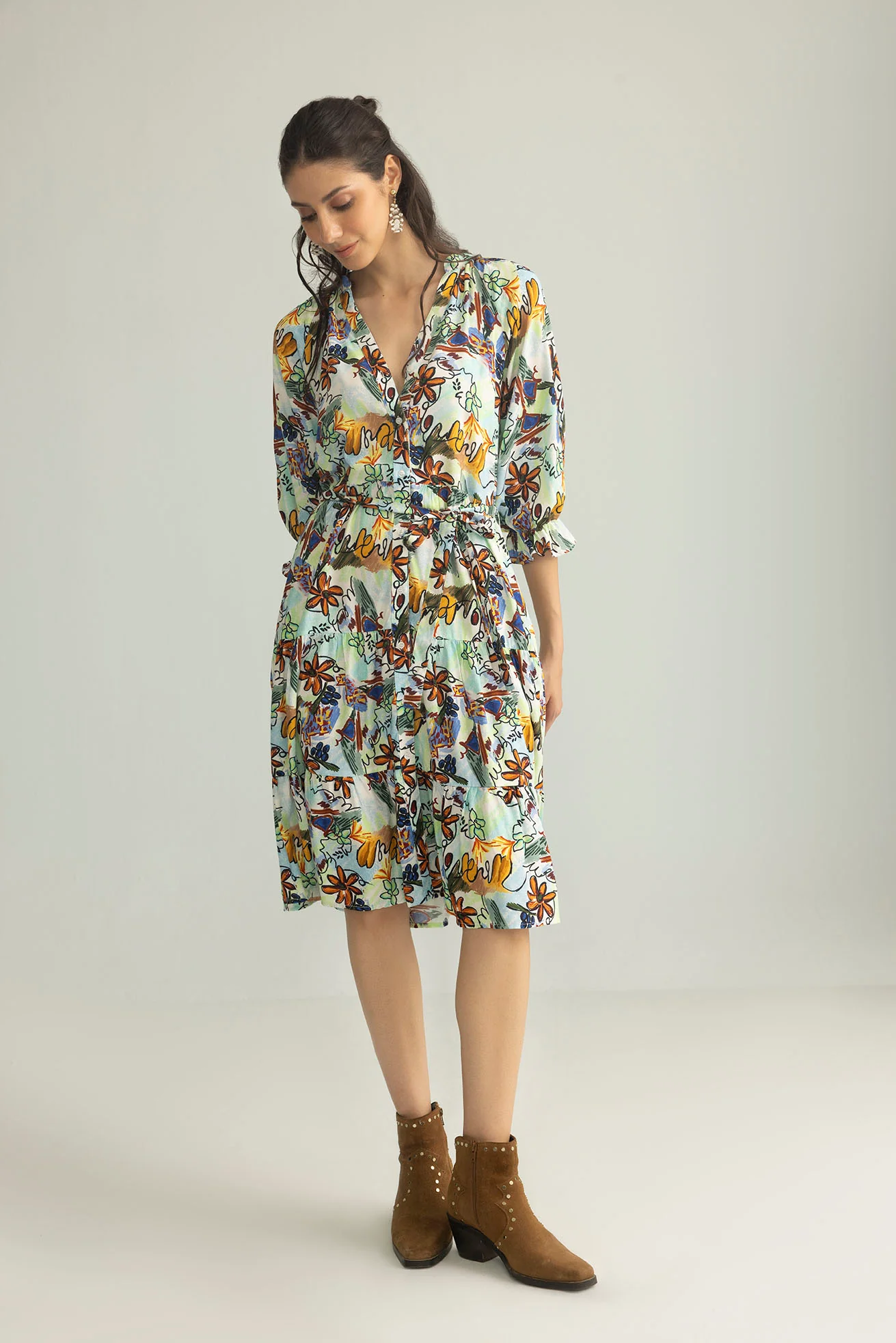 ArtHaus Garden Shirt Dress in Coral Bloom
