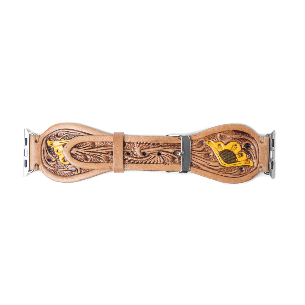 Lone Star Handtooled Leather Watch Band in Antique Tan