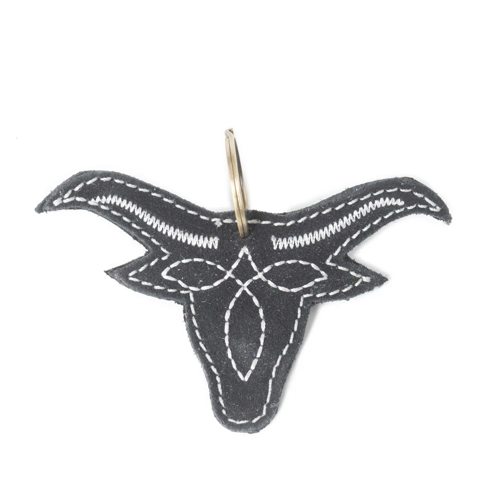 Longhorn Charm Leather Key Fob in Black