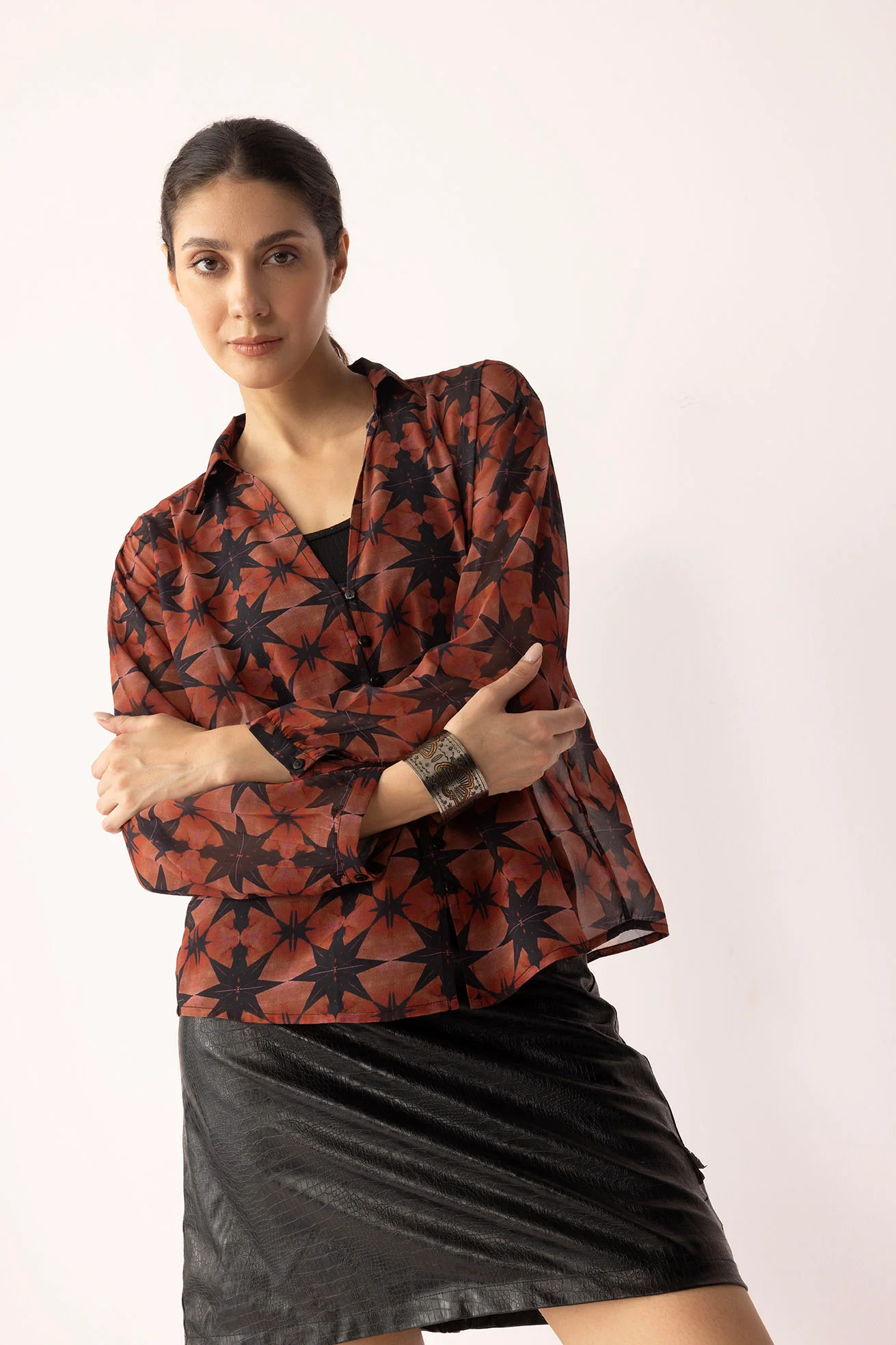 Astro Prairie Printed Top in Burnt Orange