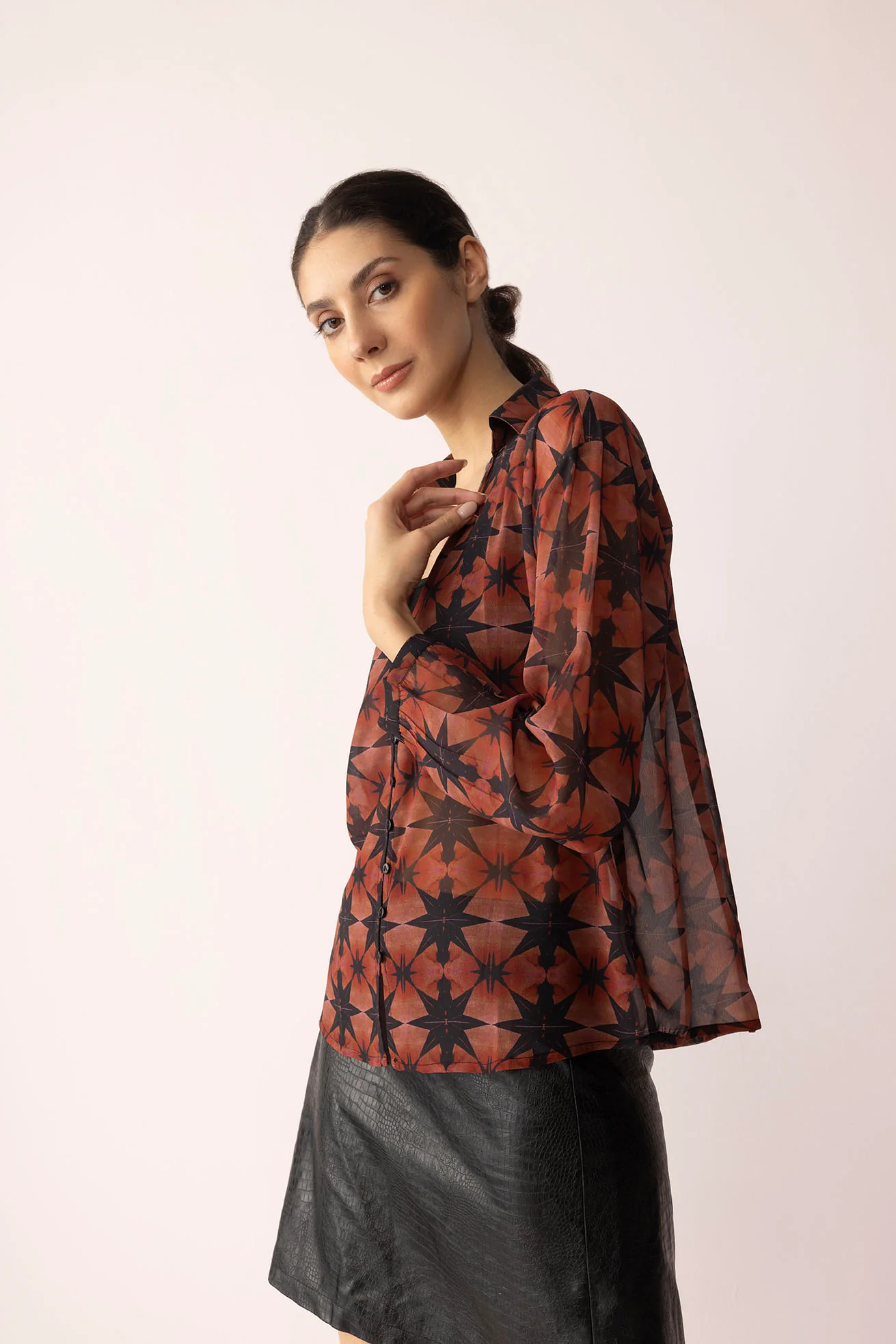 Astro Prairie Printed Top in Burnt Orange