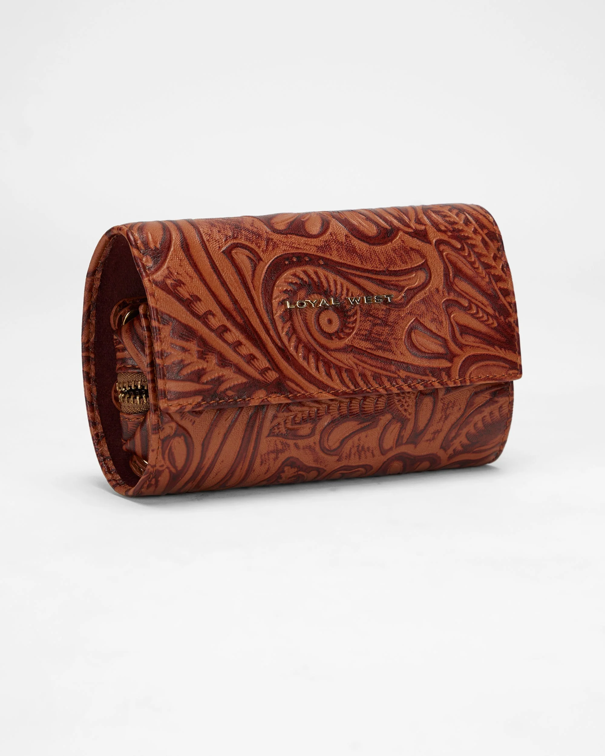 Loyal West CANYON JEWELERY CASE IN HAND FINISHED EMBOSSED LEATHER - BROWN