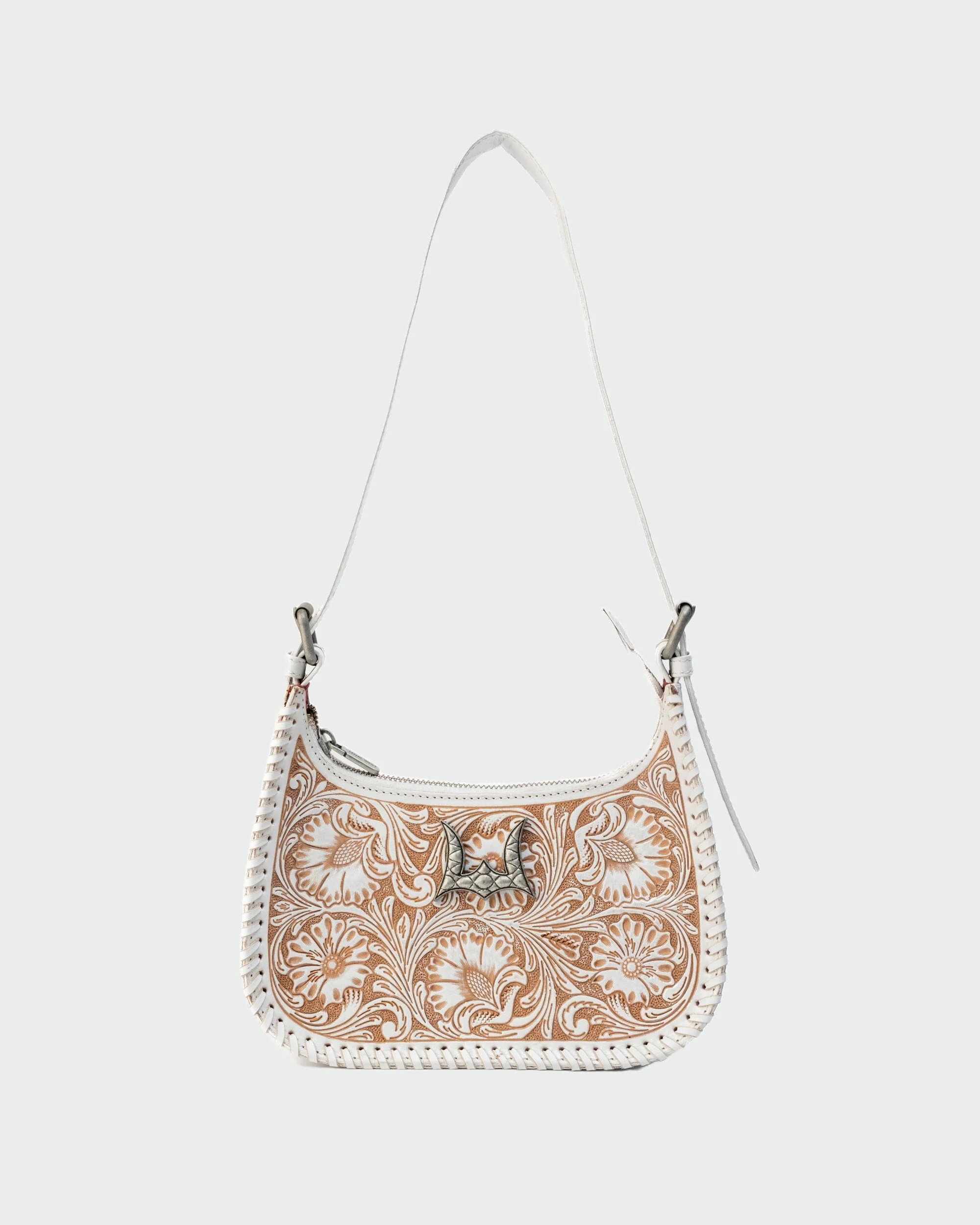 Loyal West DANNIA MEDIUM PURSE - IVORY DUST  HANDTOOLED LEATHER AND CALFSKIN