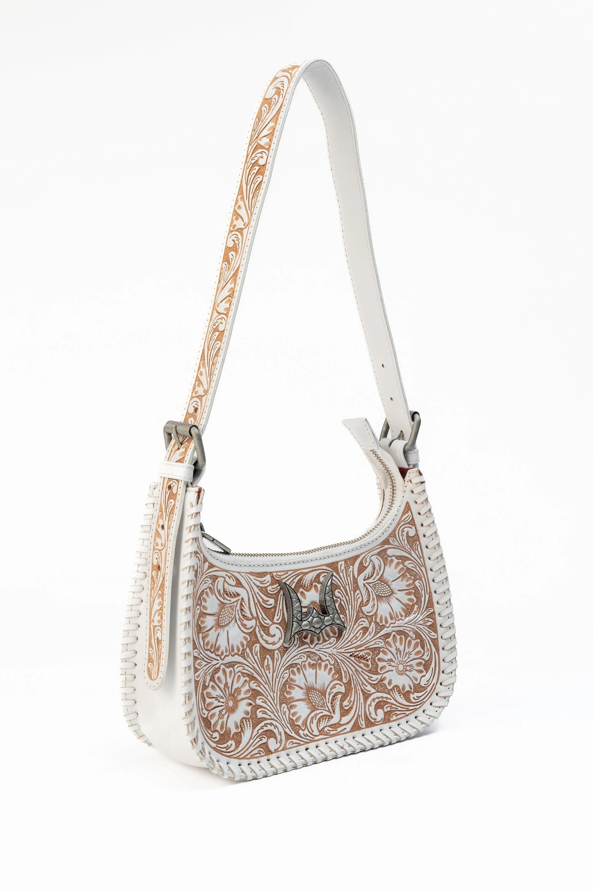 Loyal West DANNIA MEDIUM PURSE - IVORY DUST HANDTOOLED LEATHER AND CALFSKIN