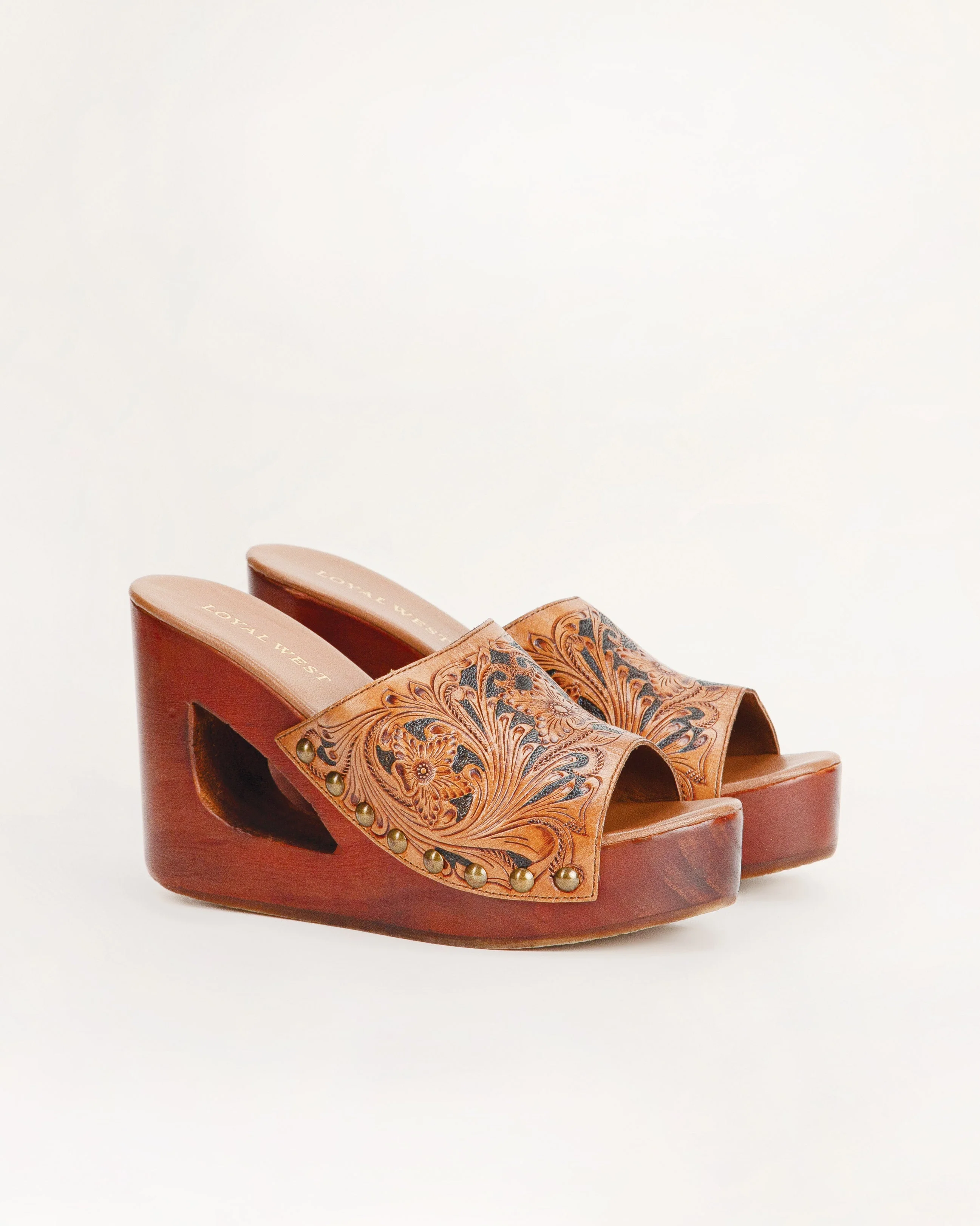 Loyal West Desert Wanderer Sandals - Dark Brown Handtooled Leather