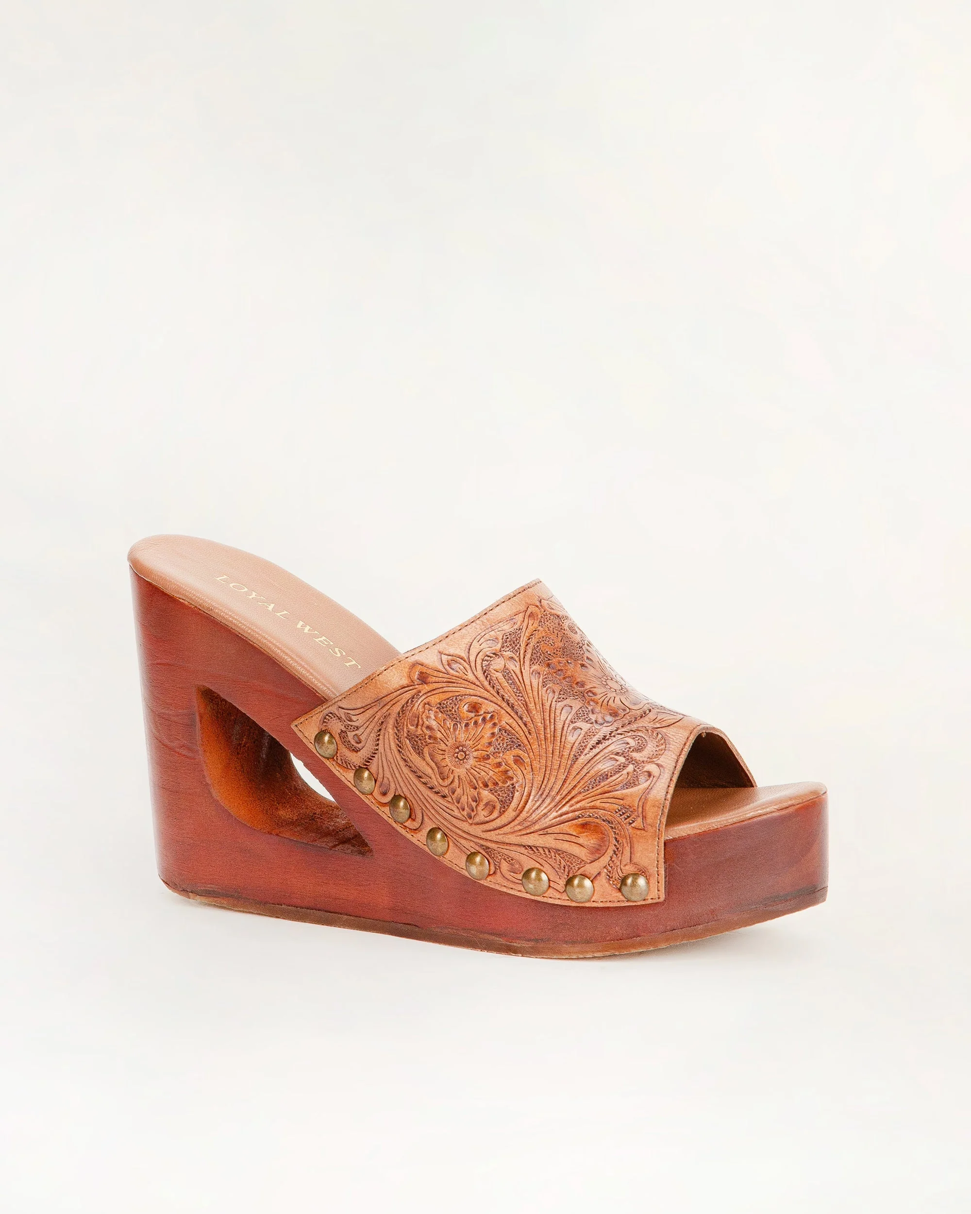 Loyal West Desert Wanderer Sandals - Light Brown Handtooled Leather