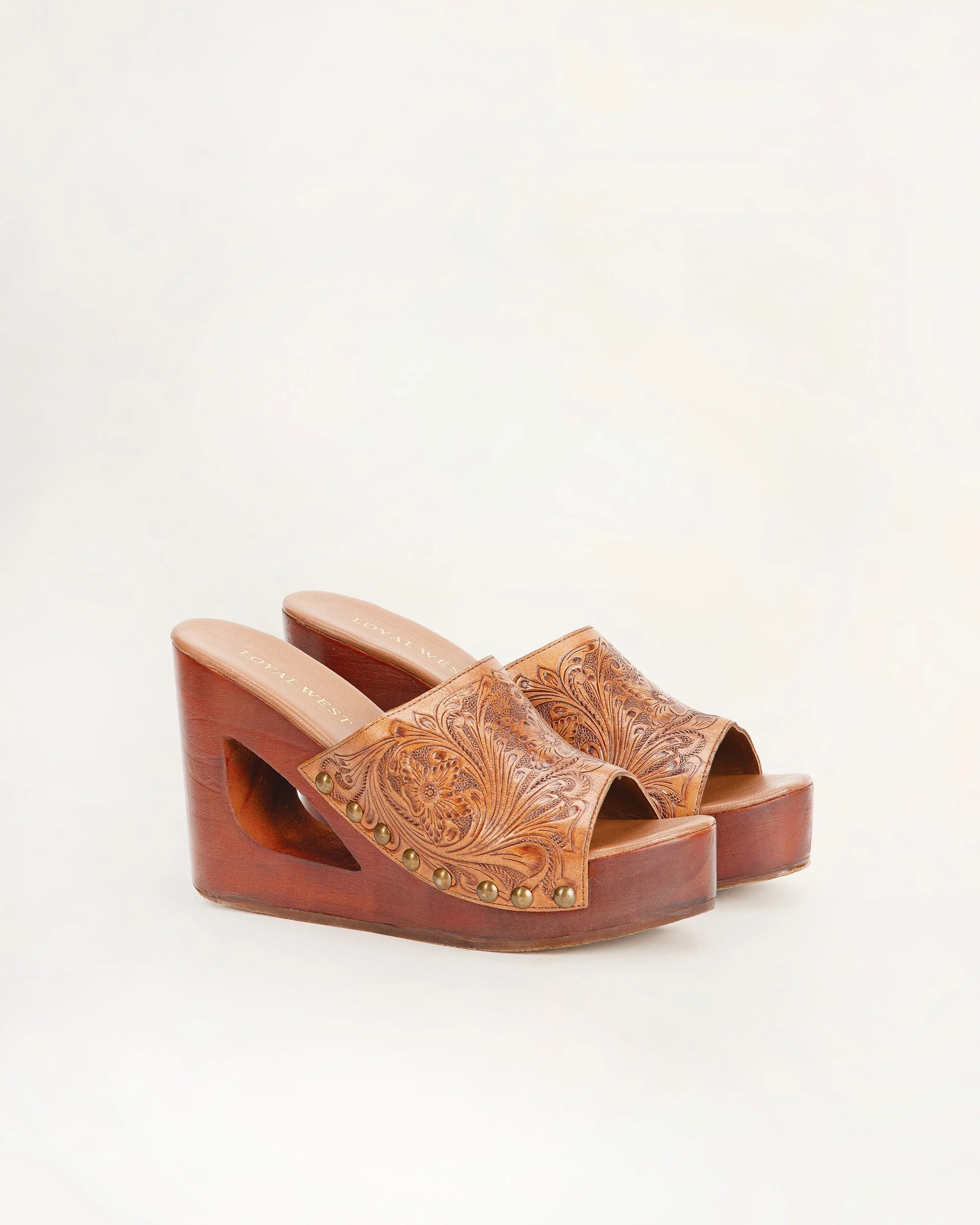 Loyal West Desert Wanderer Sandals - Light Brown Handtooled Leather