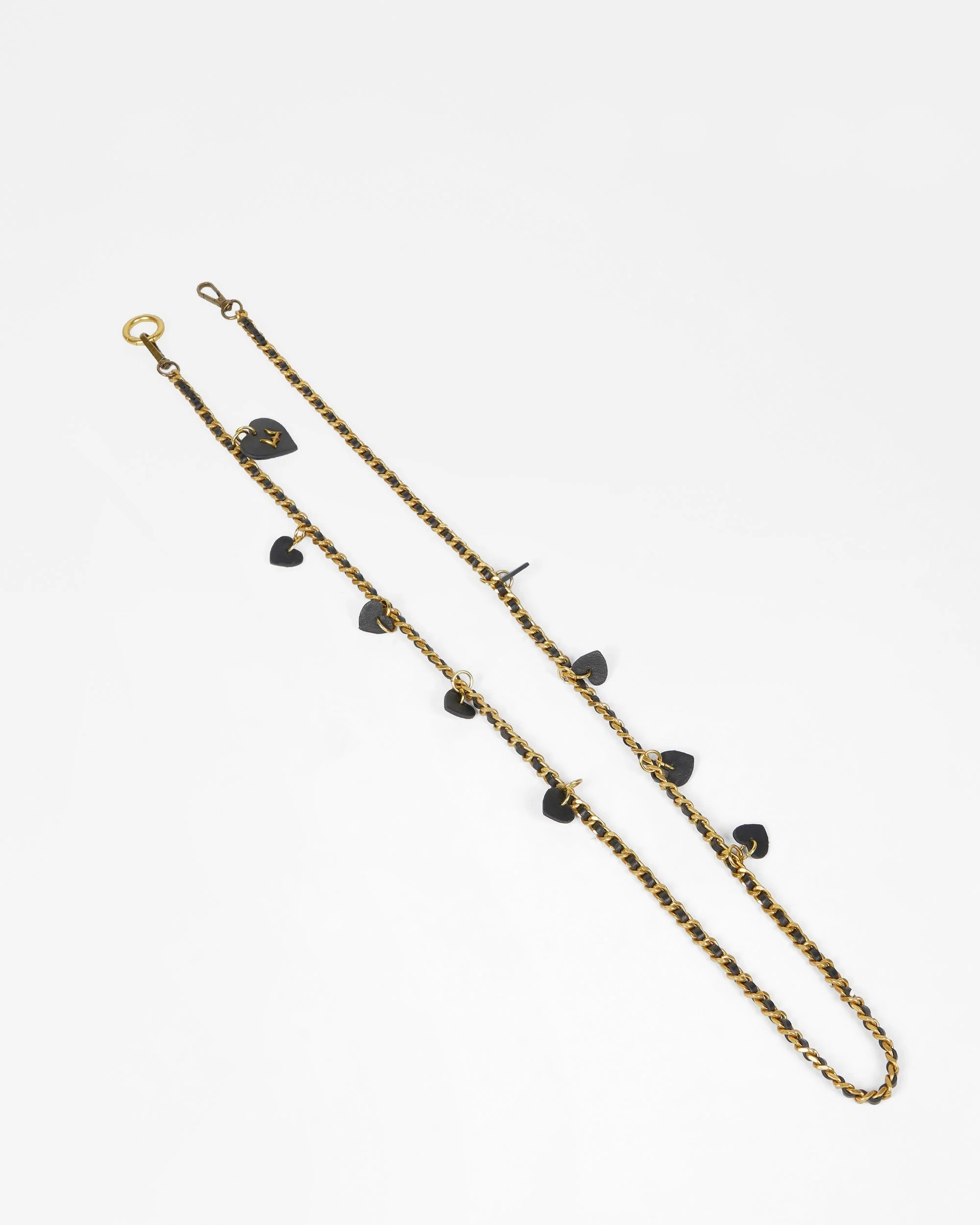 Loyal West HEART CHARM CHAIN IN BLACK CALF LEATHER (2 In 1 Crossbody Chain)