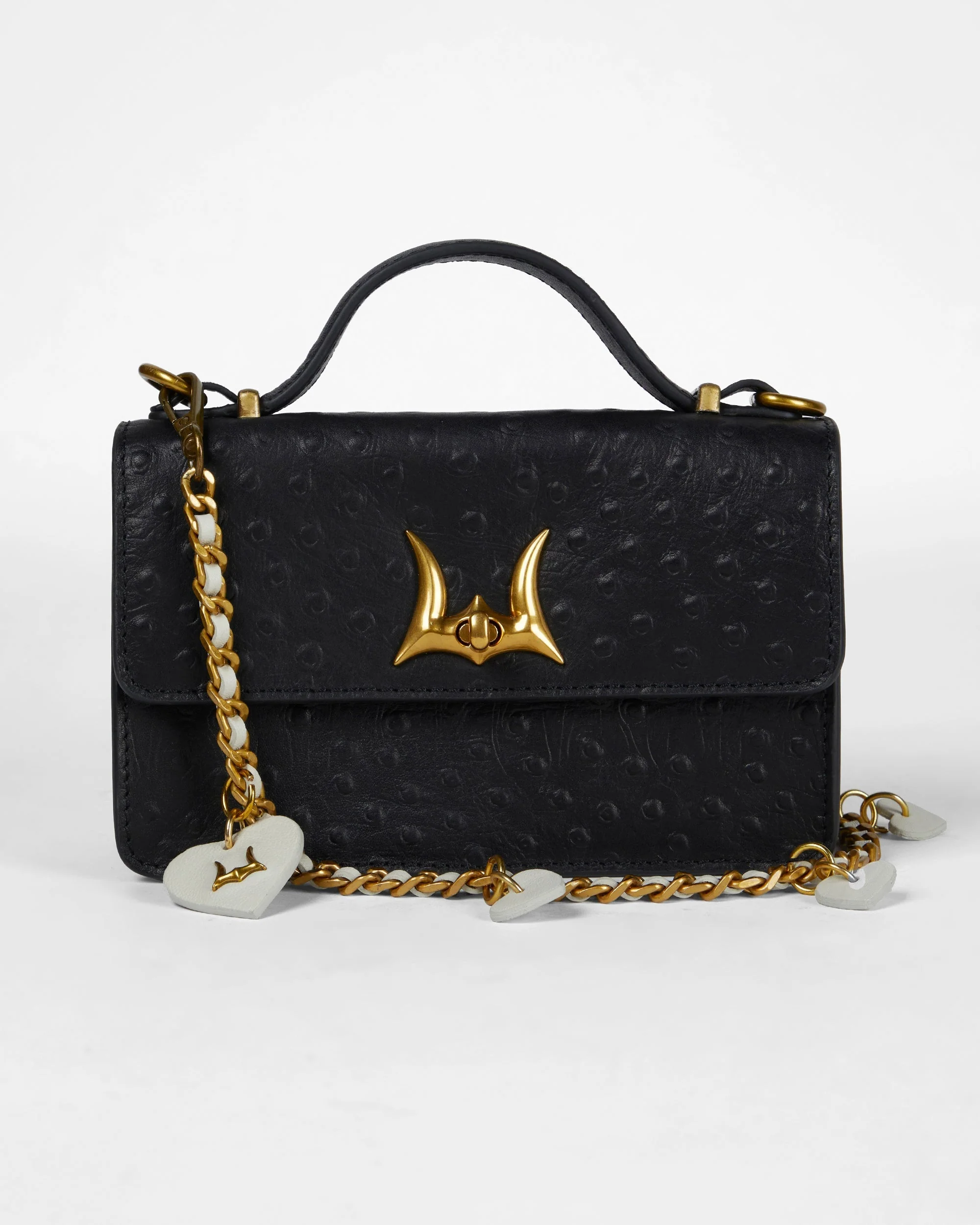 Loyal West HEART CHARM CHAIN IN WHITE CALF LEATHER (2 In 1 Crossbody Chain)