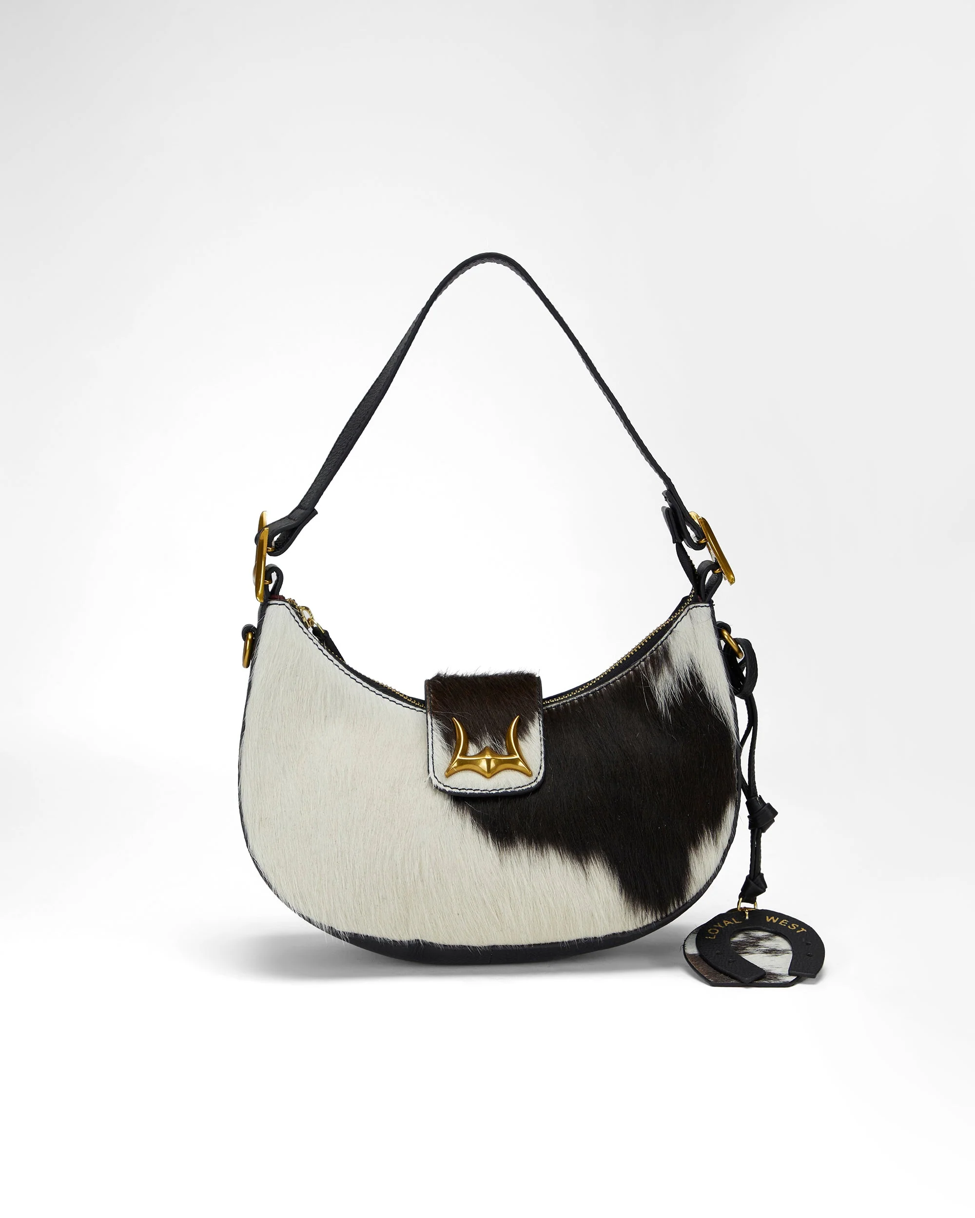 Loyal West HORSE SHOE BAG CHARM IN BLACK & WHITE COWHIDE