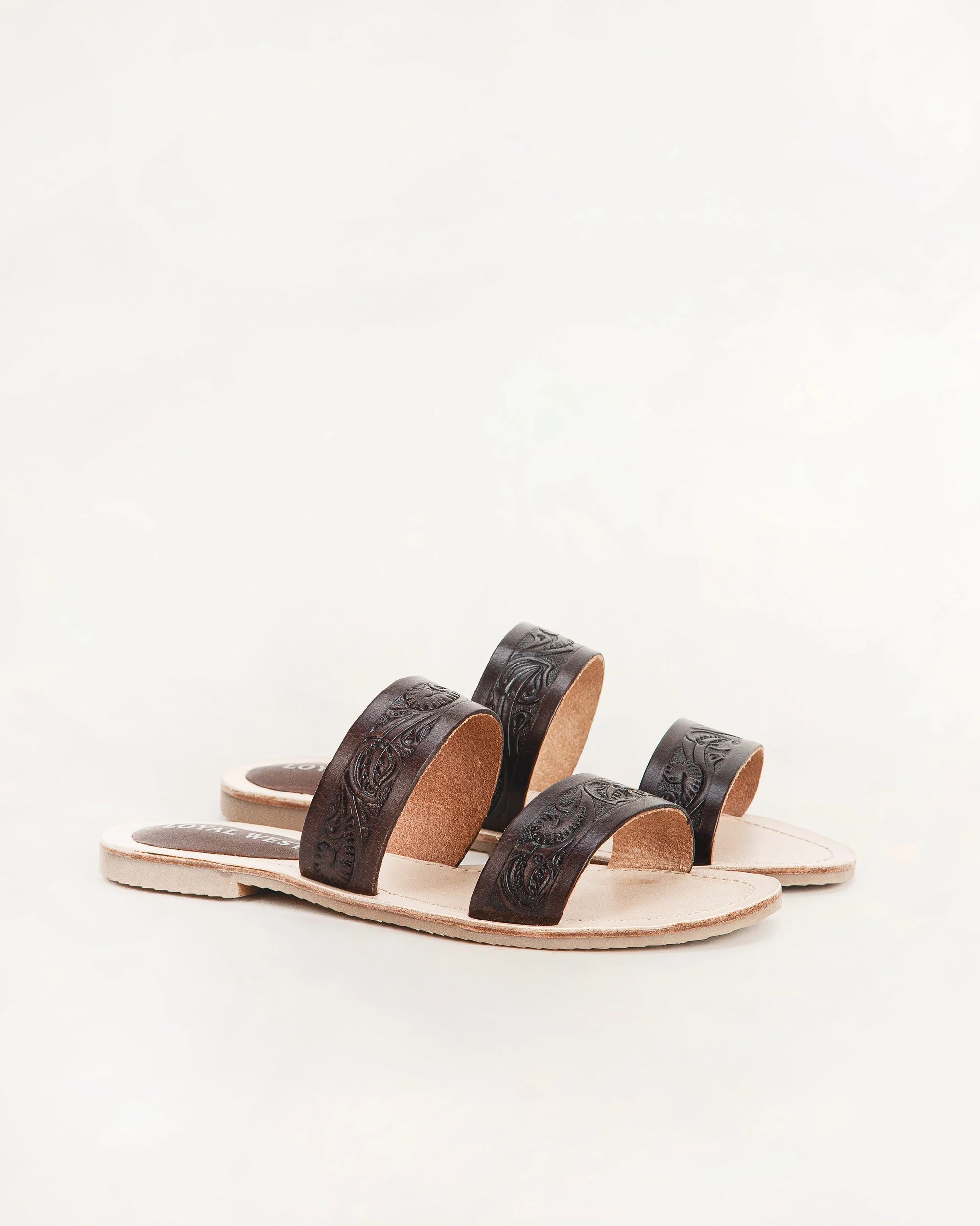 Loyal West Mesa Wanderer Sandals - Black Handtooled Leather