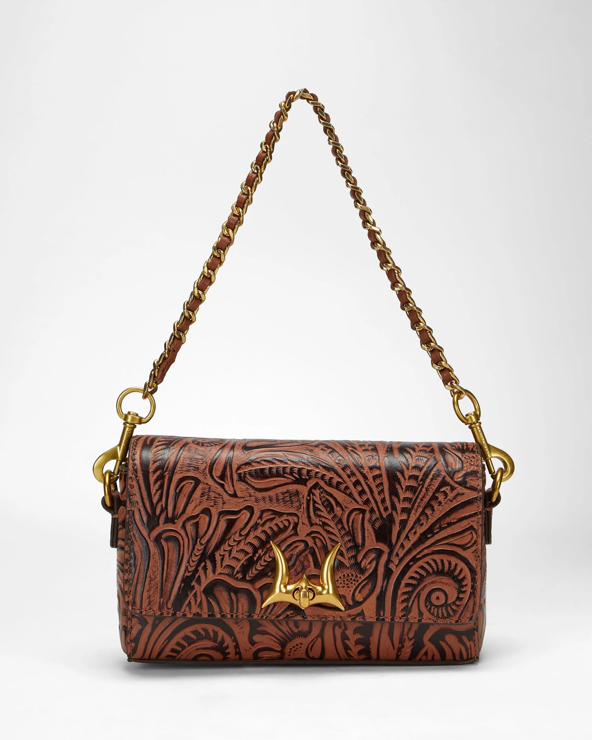 Loyal West SAVI MINI BAG IN HAND FINISHED EMBOSSED LEATHER - BROWN
