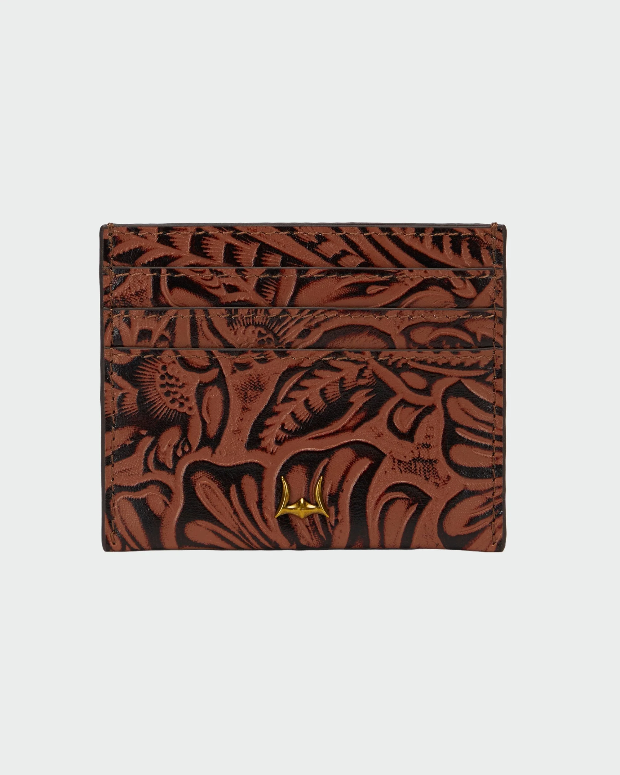 Loyal West SHELL CARD HOLDER  IN HAND FINISHED EMBOSSED LEATHER - BROWN