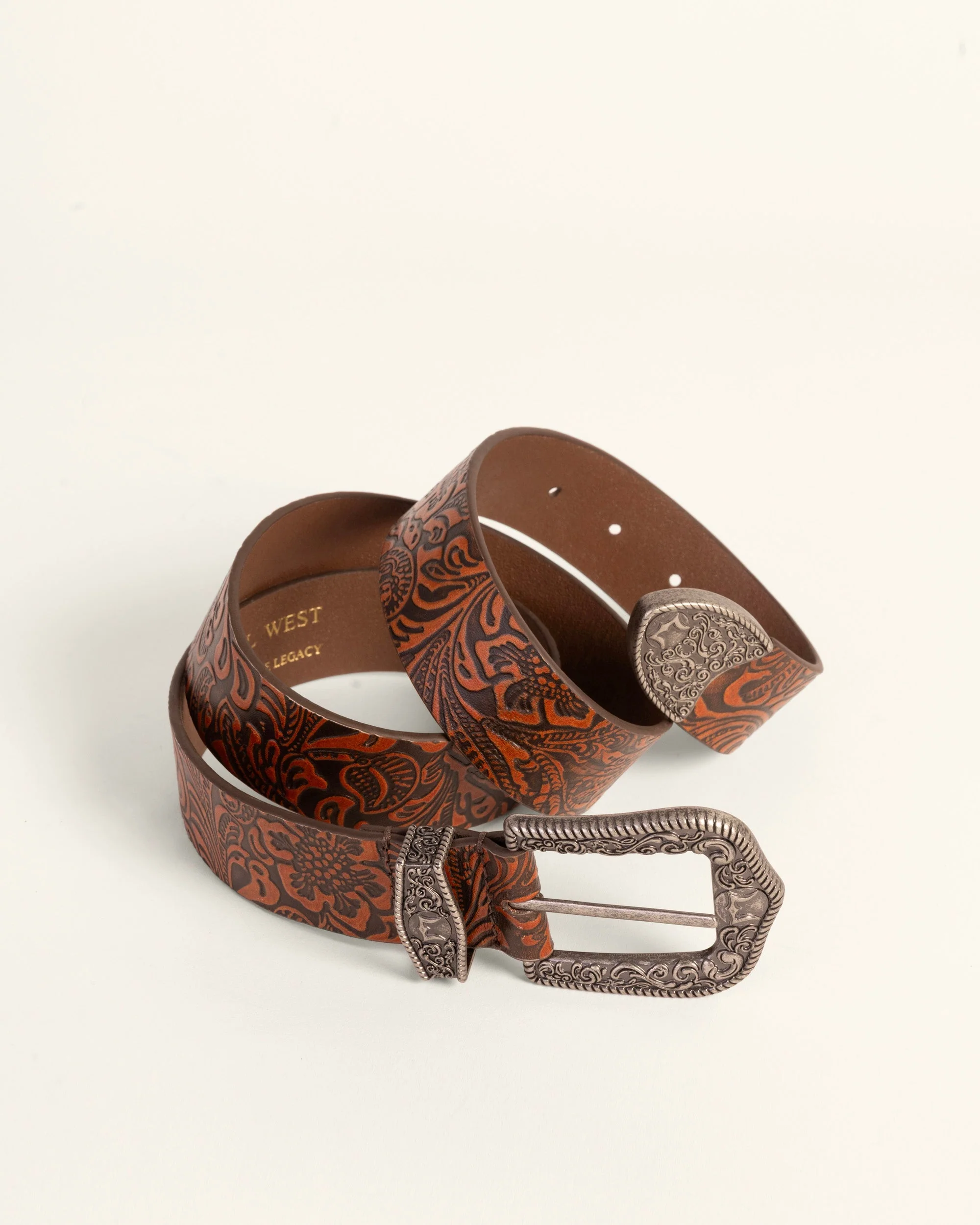 Loyal West Sophia Belt - Brown Floral Leather