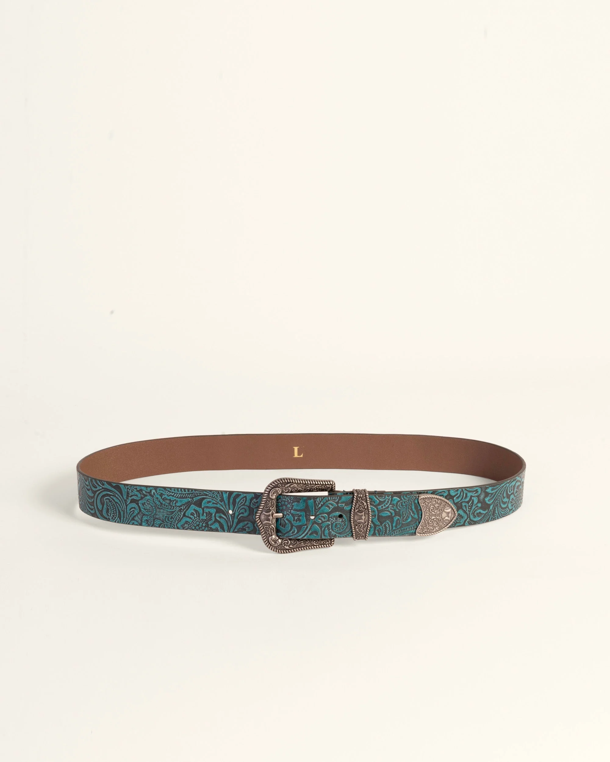 Loyal West Sophia Belt- Turquoise Floral Leather