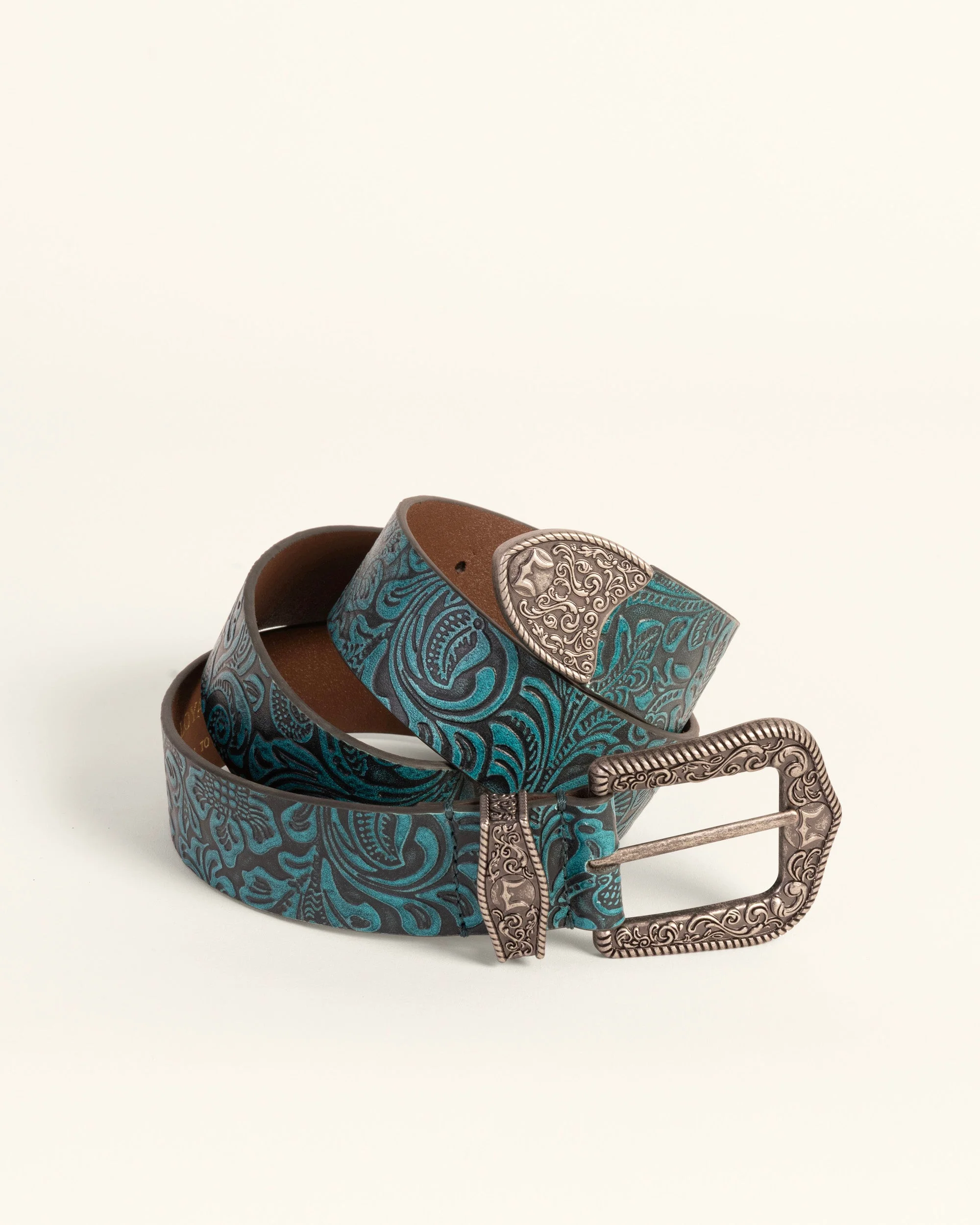 Loyal West Sophia Belt- Turquoise Floral Leather
