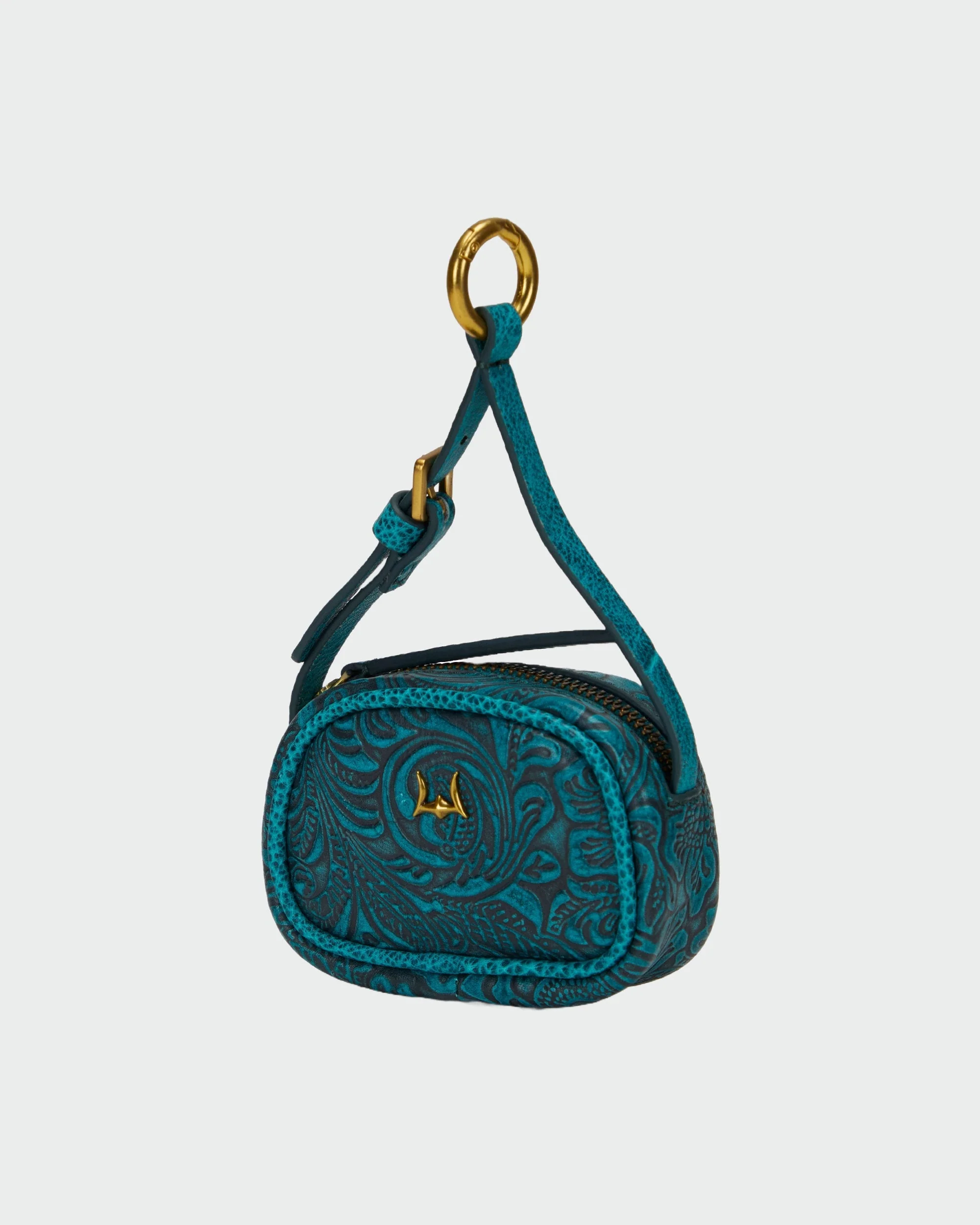 Loyal West SOPHIA MICRO BAG CHARM IN HAND FINISHED EMBOSSED LEATHER -  TURQUOISE