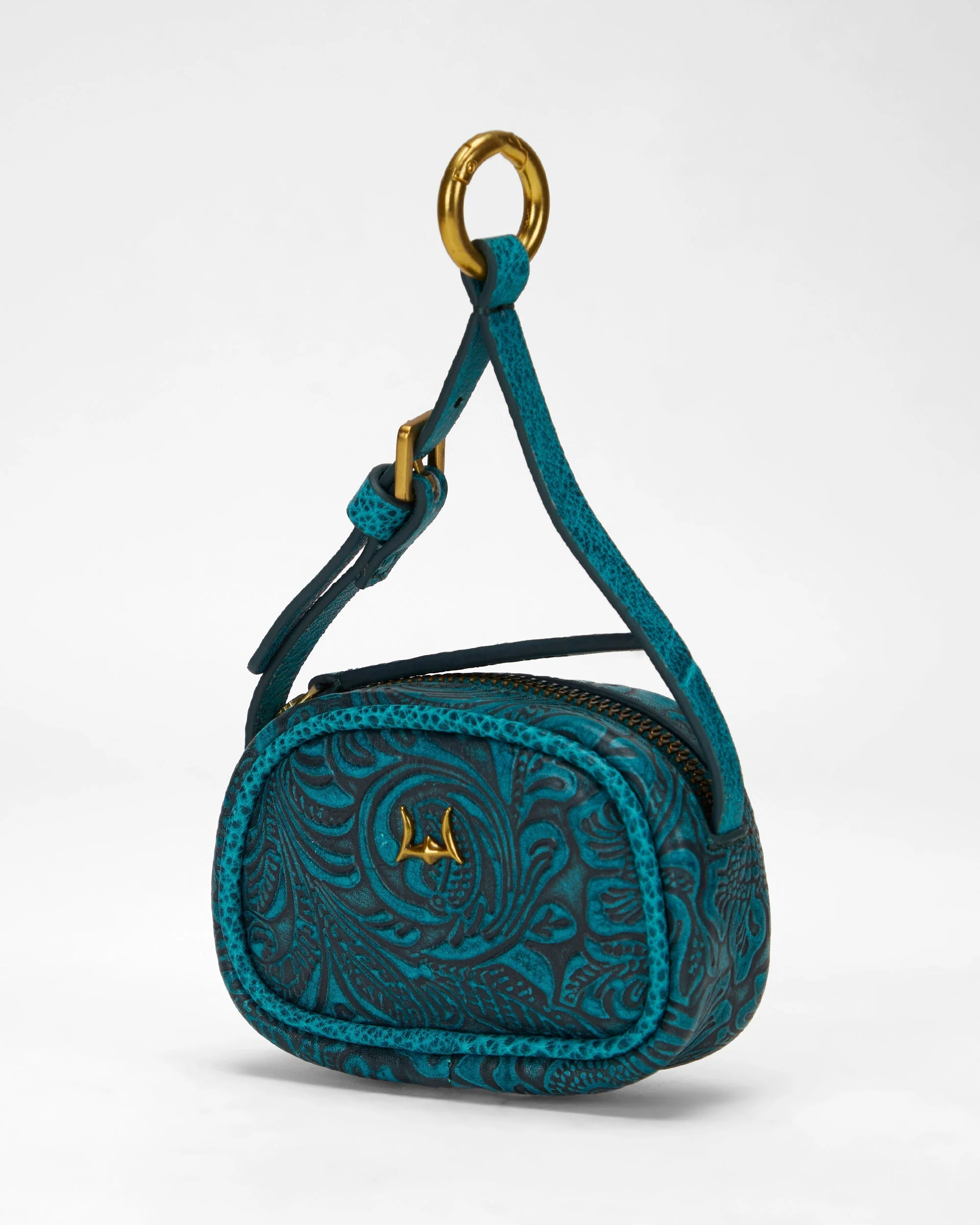 Loyal West SOPHIA MICRO BAG CHARM IN HAND FINISHED EMBOSSED LEATHER - TURQUOISE