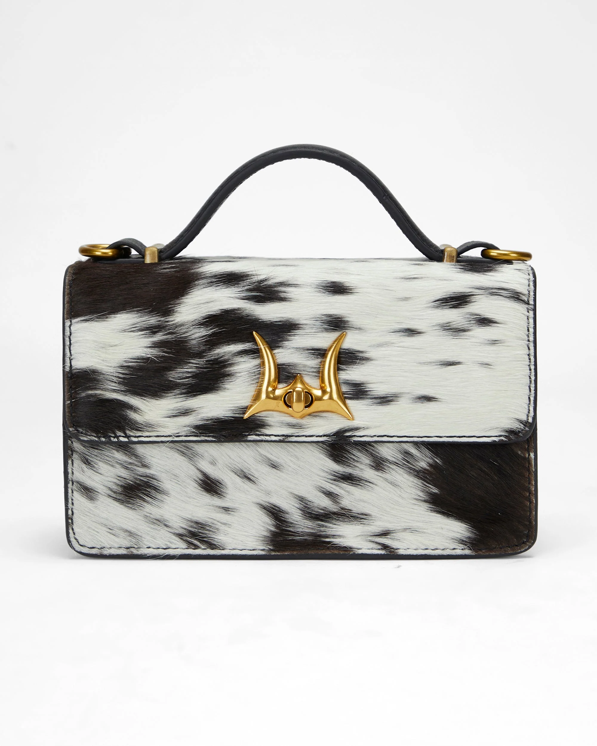Loyal West VALENCIA OSTRICH LEATHER BAG - BLACK & WHITE COWHIDE