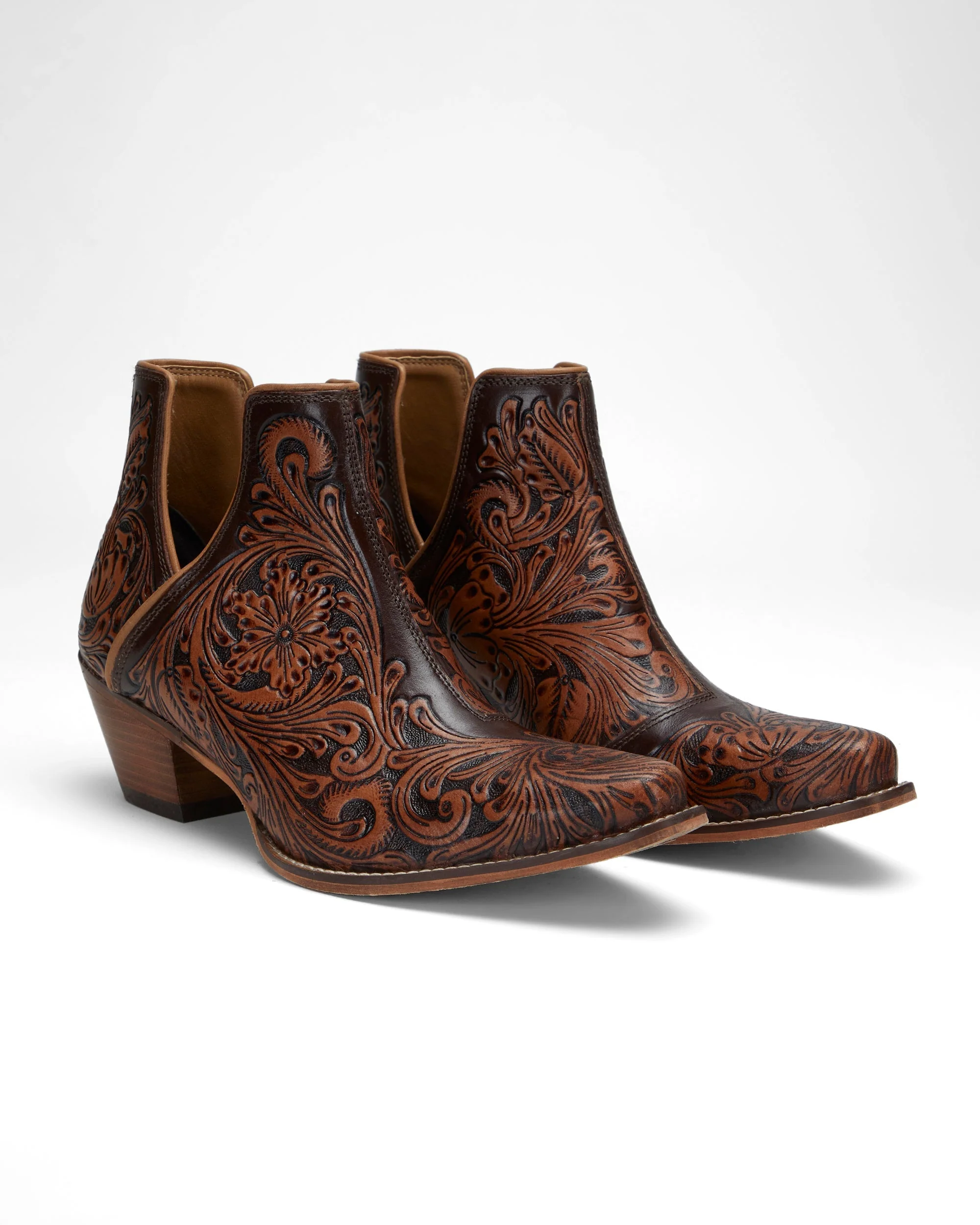 LOYAL WEST X MYRA Handtooled Booties - Tan