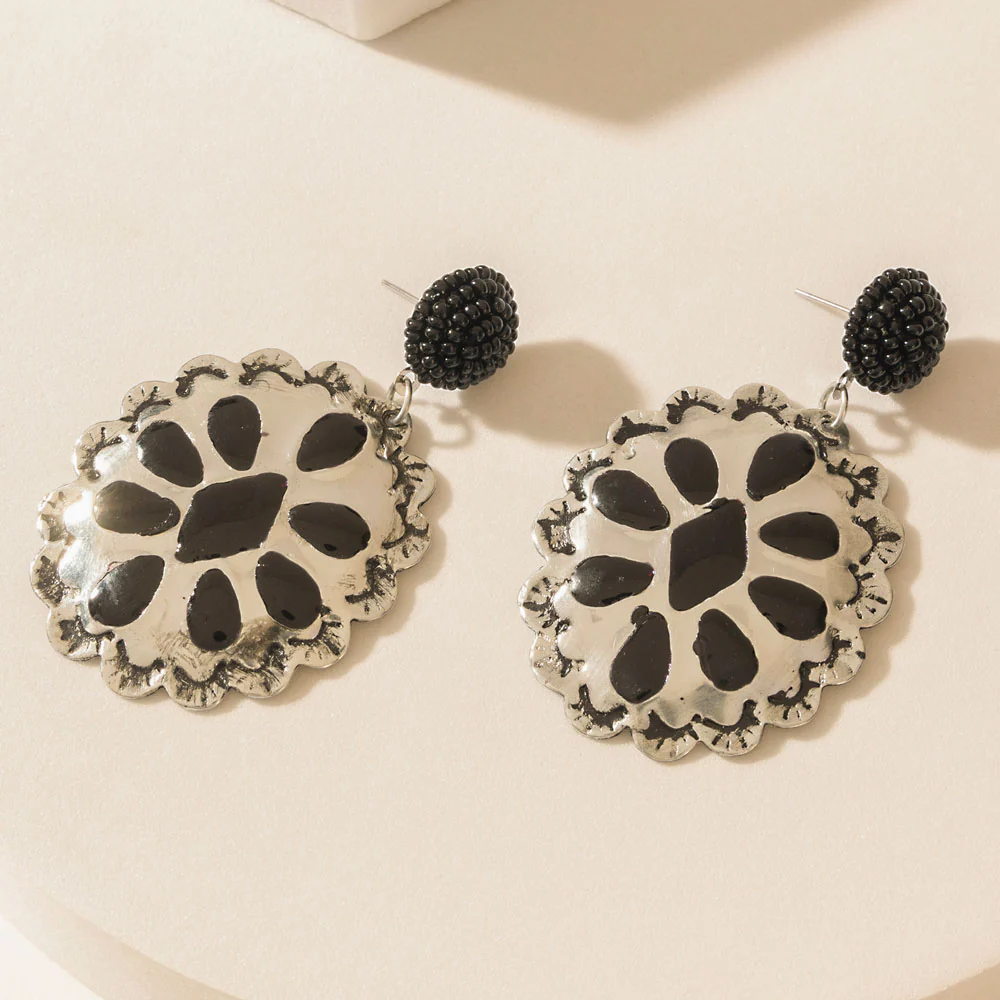 Midnight Rosette Earrings in Starry Black