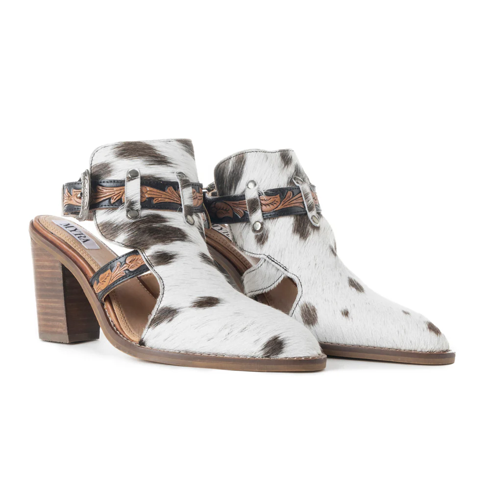 Myra Beth Jane Hairon Leather Boots - Handtooled Ankle Strap Brunch Boots for Bold Cowgirl Vibes