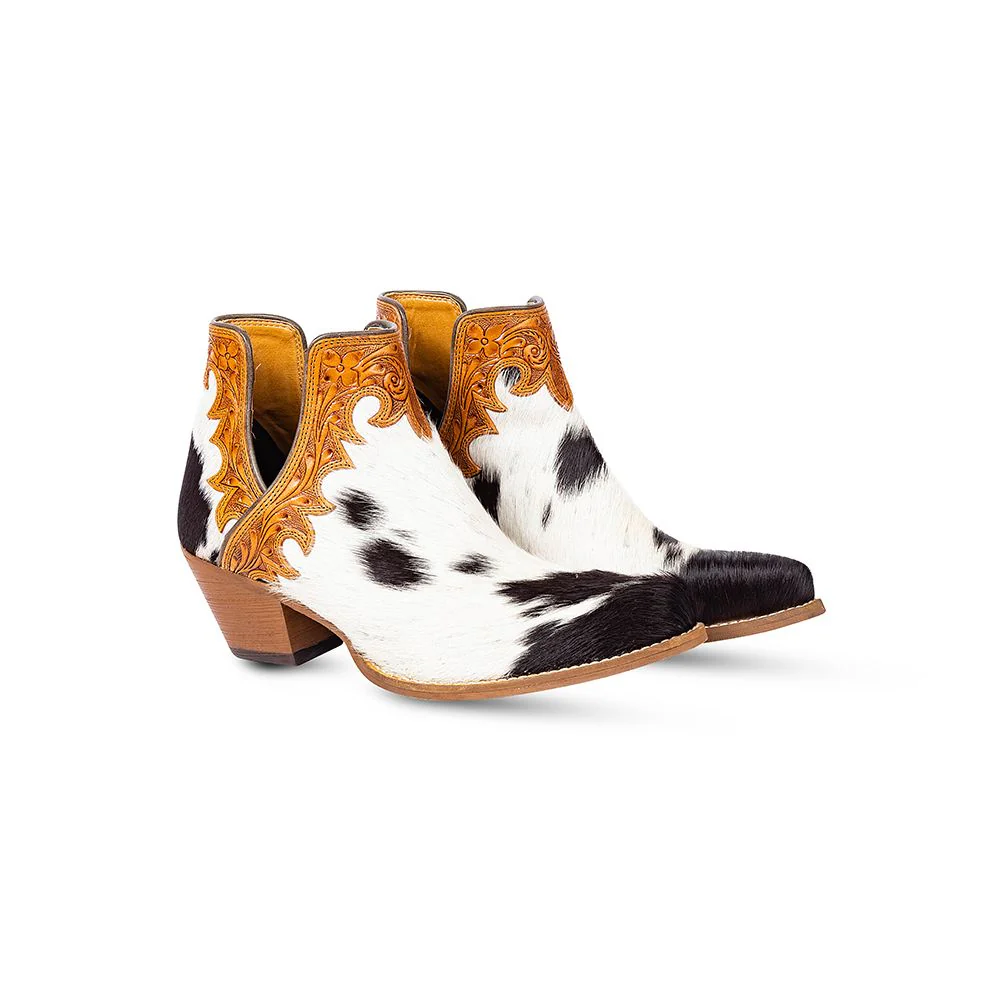 Myra Cassidy Trail Split-Top Leather Boots - Pointed Toe, Low Block Hairon Hide Heels for Ranch Adventures