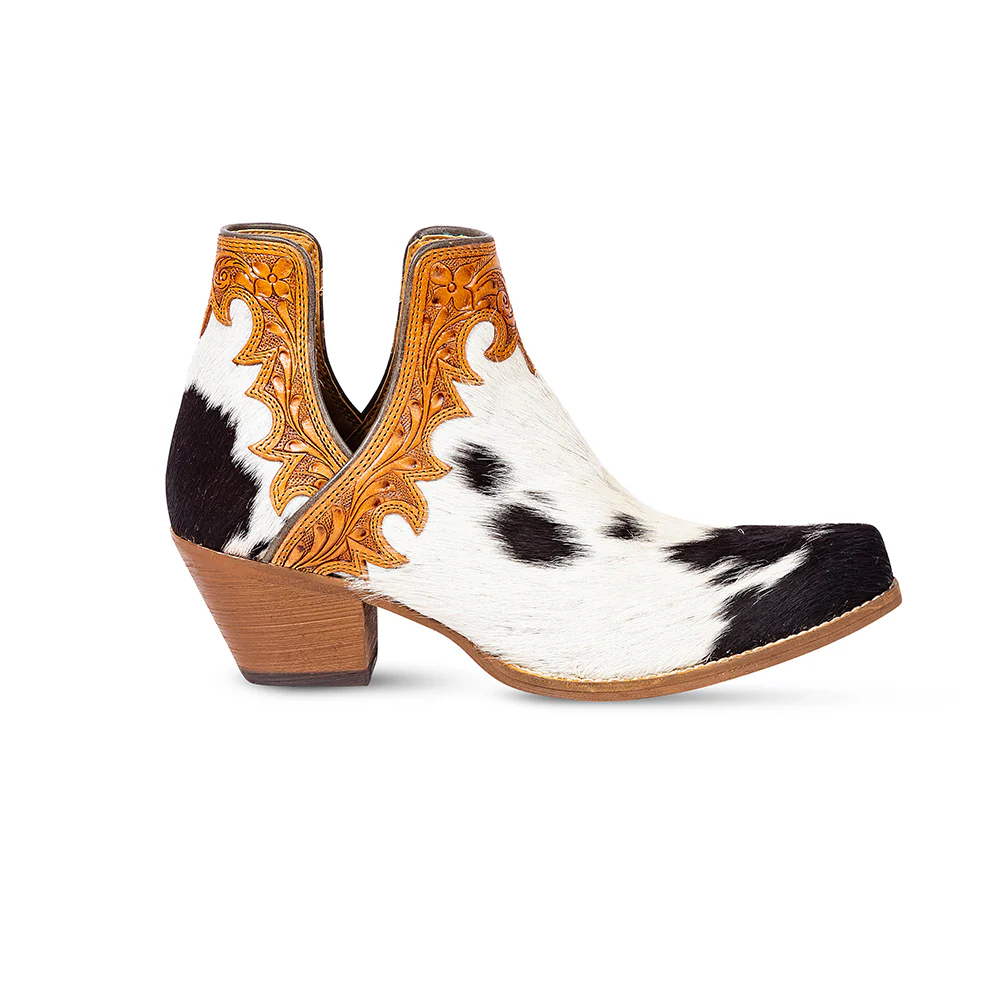 Myra Cassidy Trail Split-Top Leather Boots - Pointed Toe, Low Block Hairon Hide Heels for Ranch Adventures