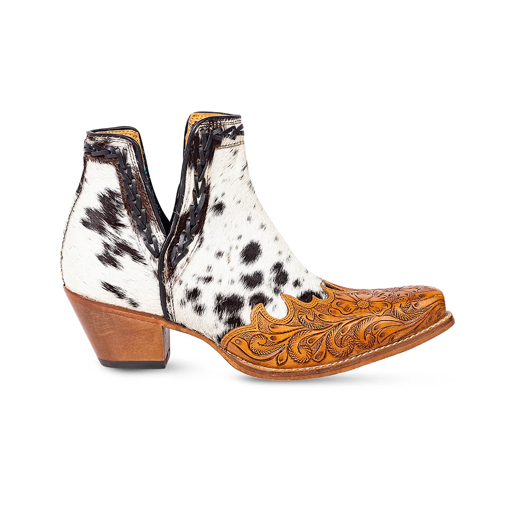 Myra Georgina Hairon Boots for Women - Spilt-Top Handtooled Pointed Toe Cowgirl Boots for Rustic Rodeo Glam