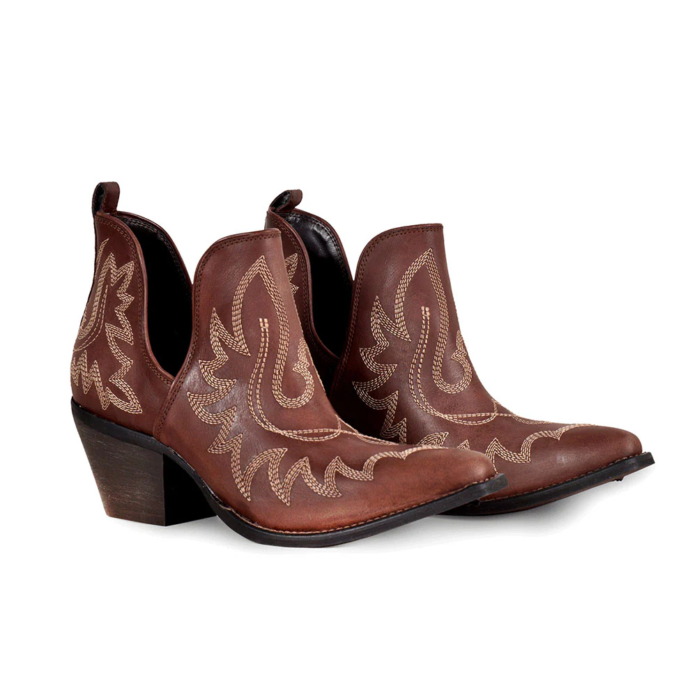 Myra Katherine Leather Boots for Women - Pointed Toe Heels with Classic Embroidered Detail for Rodeo Escapes