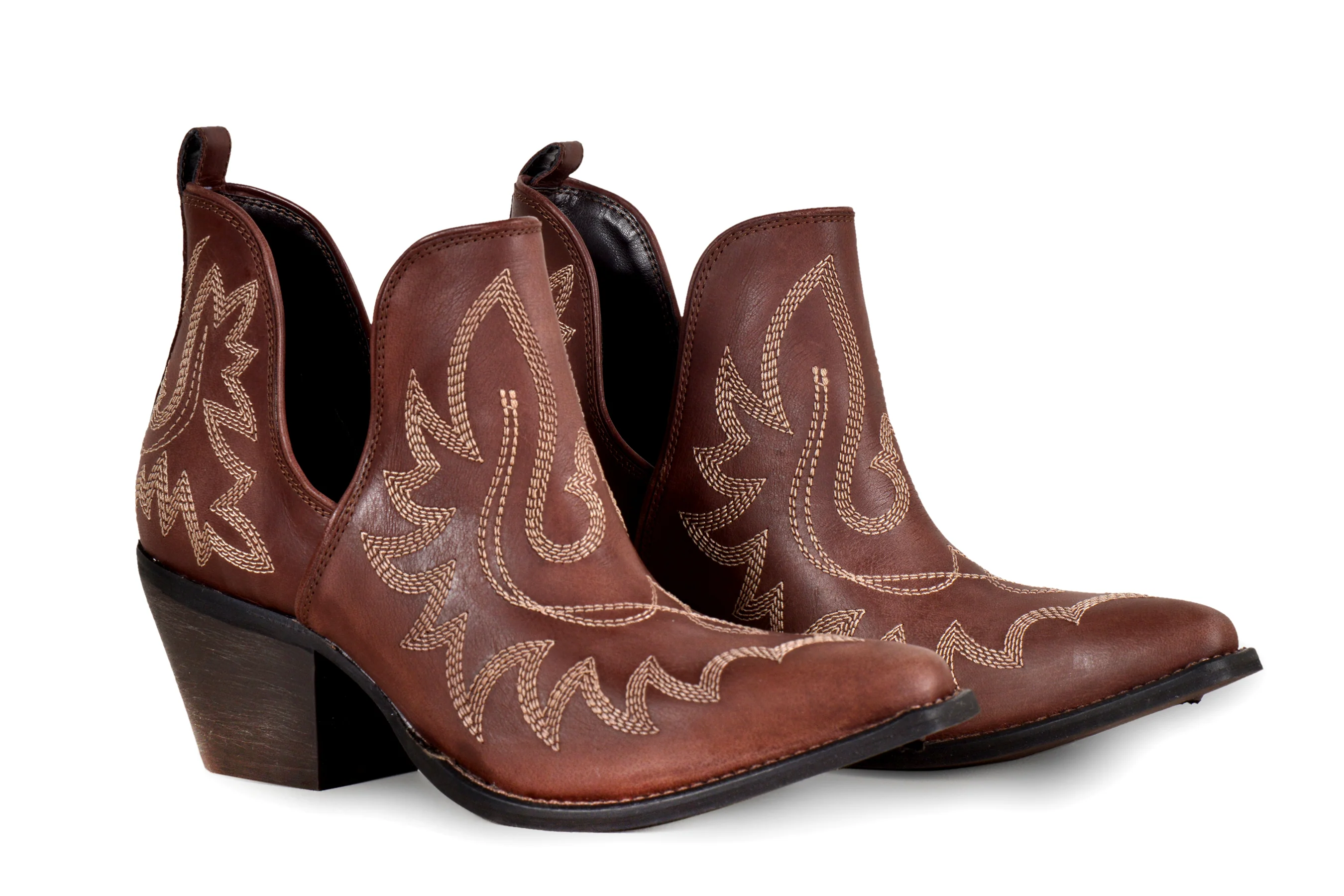 Myra Katherine Leather Boots for Women - Pointed Toe Heels with Classic Embroidered Detail for Rodeo Escapes