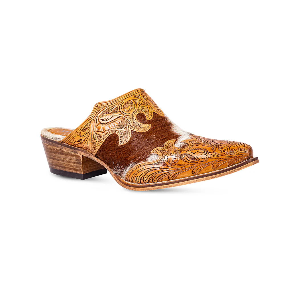 9096-myra-lacey-leather-mules-for-women-handtooled-leather-mid-top-with-hairon-accents-for-everyday-rodeo-elegance-1.webp