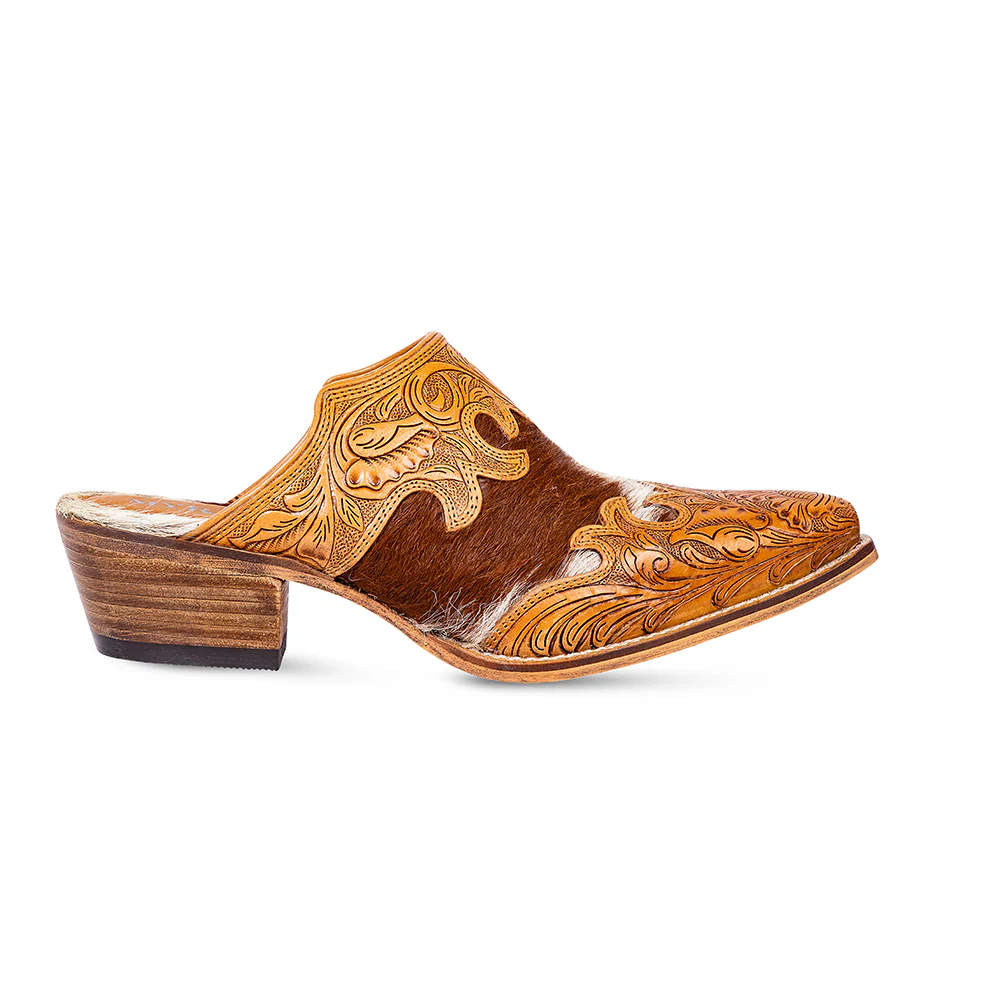 9096-myra-lacey-leather-mules-for-women-handtooled-leather-mid-top-with-hairon-accents-for-everyday-rodeo-elegance-1.webp