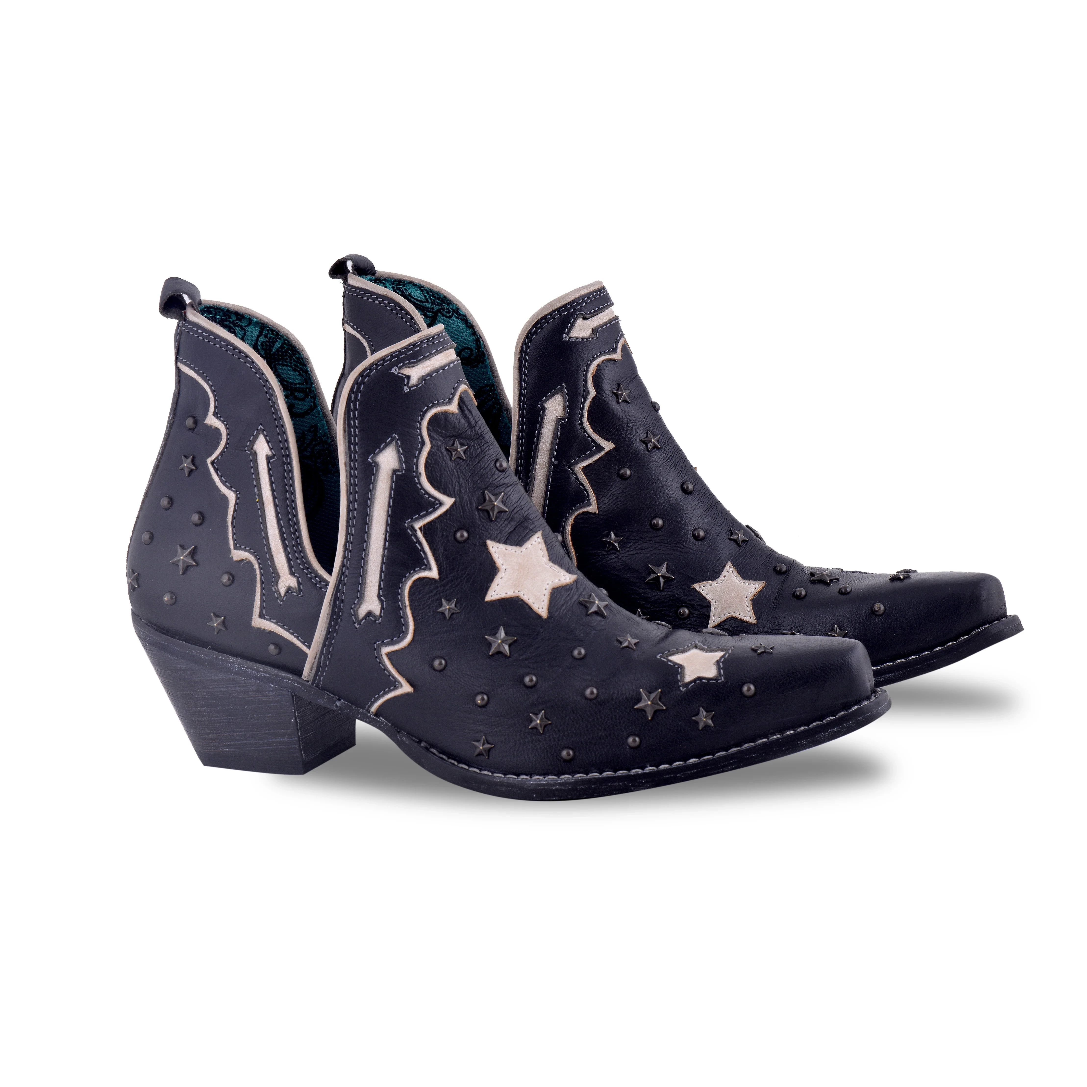 Myra Lone Star Sky Leather Rodeo Boots - Spilt-Top Handstitched Western Boots with Stud Detail for Rodeo Elegance