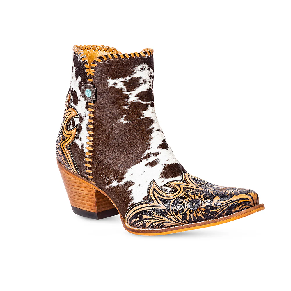 Myra Margie Leather Boots for Women - Hairon Ankle Boots with Handtooled Leather Details for Carnival Sundowns