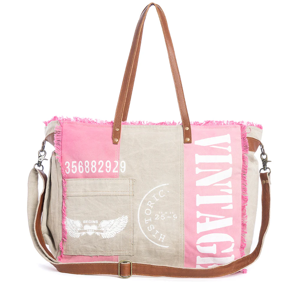 Myra Queen Creek Weekender Bag in Pink - Spacious Leather Travel Tote with Patchwork, Leather Handles, and Playful Retro Vibes 1 9193-myra-queen-creek-weekender-bag-in-pink-spacious-leather-travel-tote-with-patchwork-leather-handles-and-playful-retro-vibes-1.webp